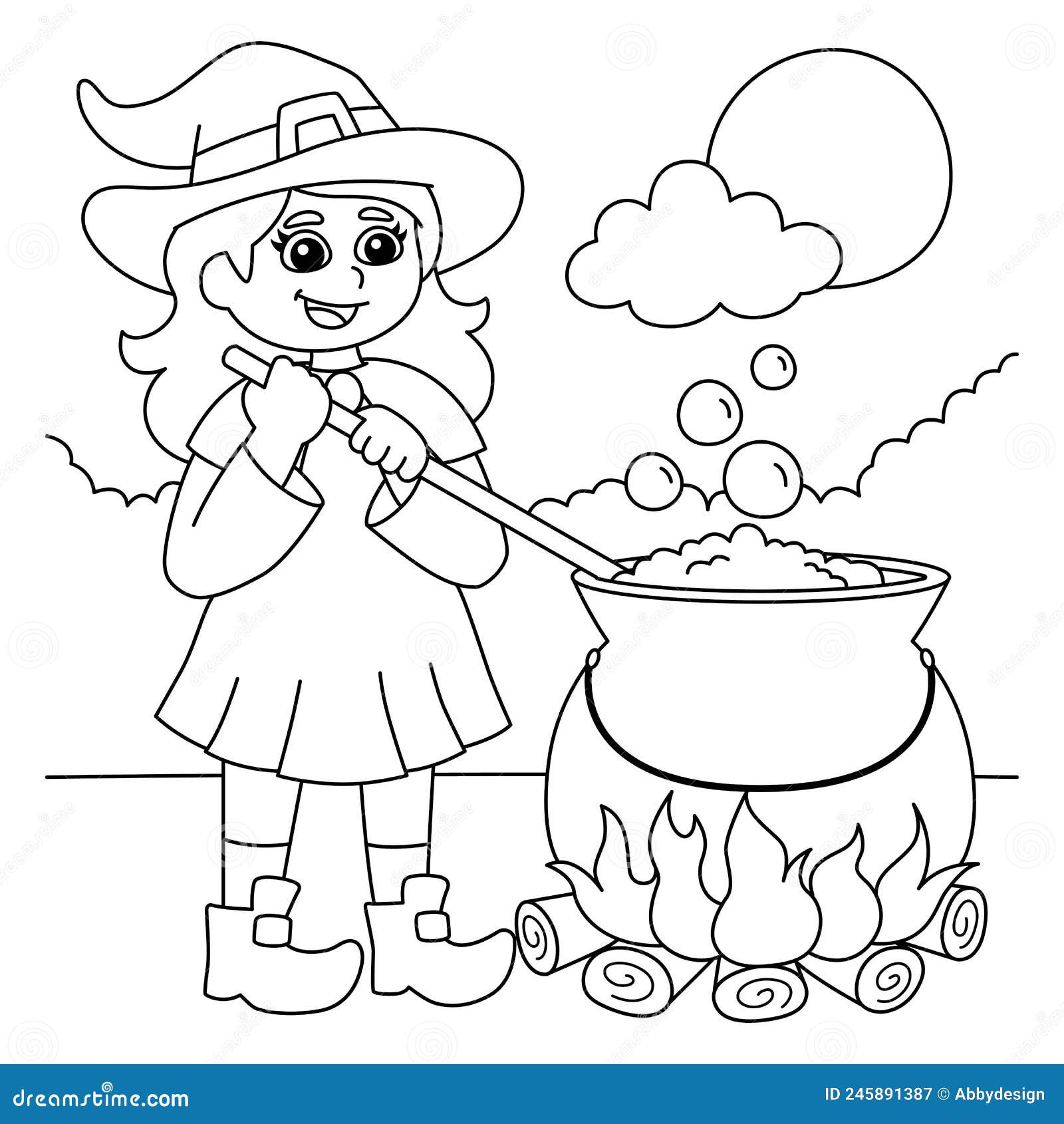 Witch Potion Pot Halloween Coloring Page for Kids Stock Vector ...