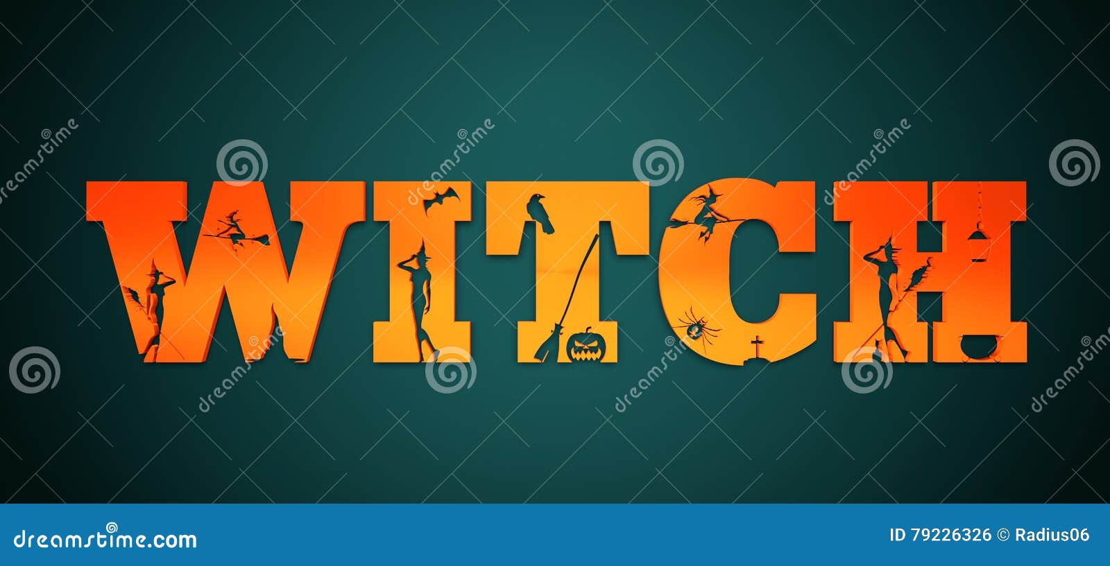 Witch Word and Silhouettes on Them Stock Illustration Illustration of