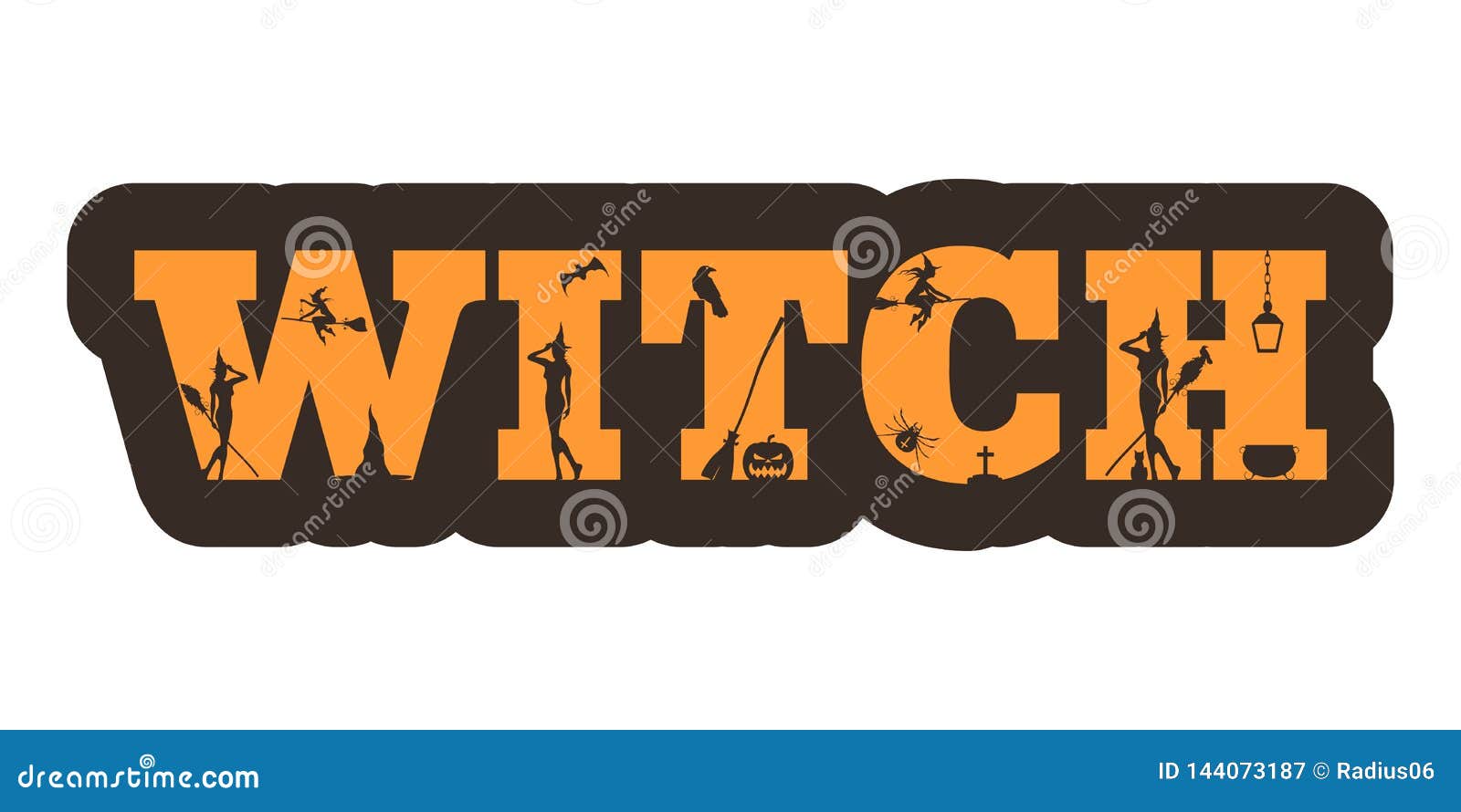 Witch Word and Silhouettes on Them Stock Vector Illustration of night