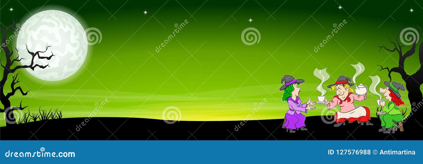 Witches Celebrate a Halloween Party with Magic Potion Stock Vector