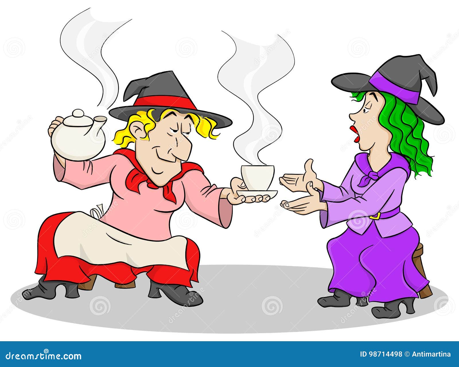 Witches Celebrate a Halloween Party with Magic Potion Stock Vector