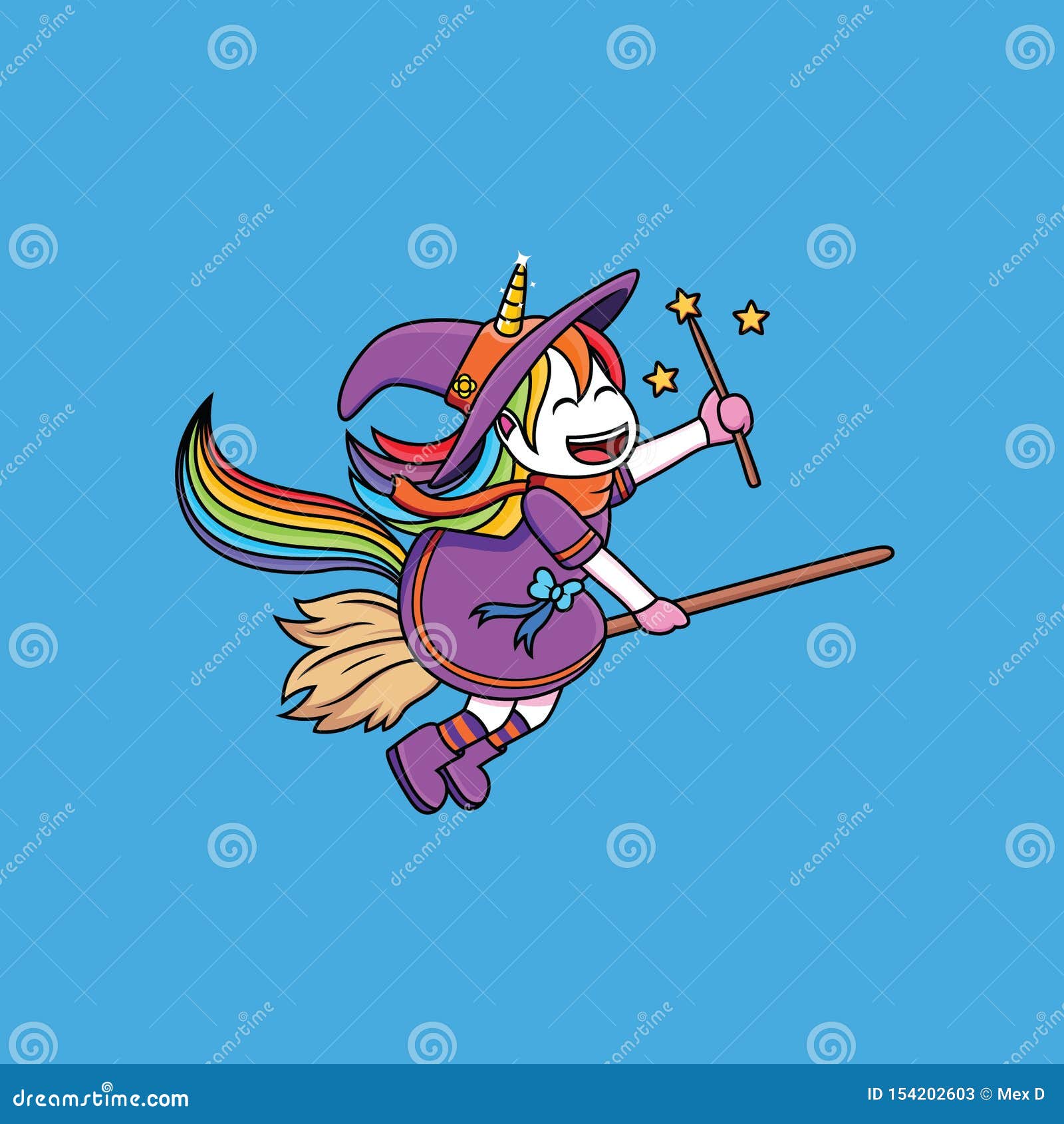 Witches Unicorn Flying Using a Broomstick Stock Illustration Illustration of heaven, fairy