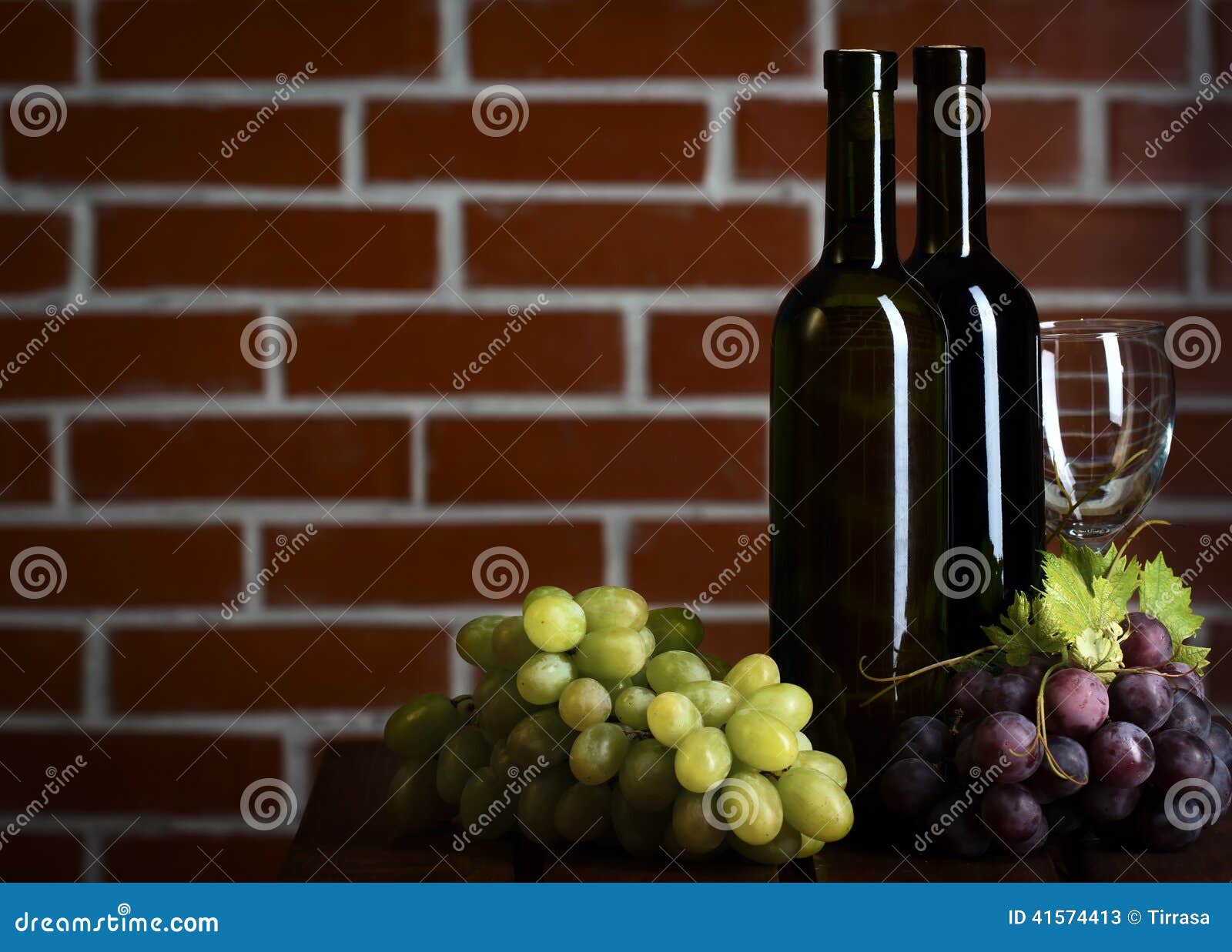 Wite And Red Wine Bottles On Brick Wall Background Stock Image Image