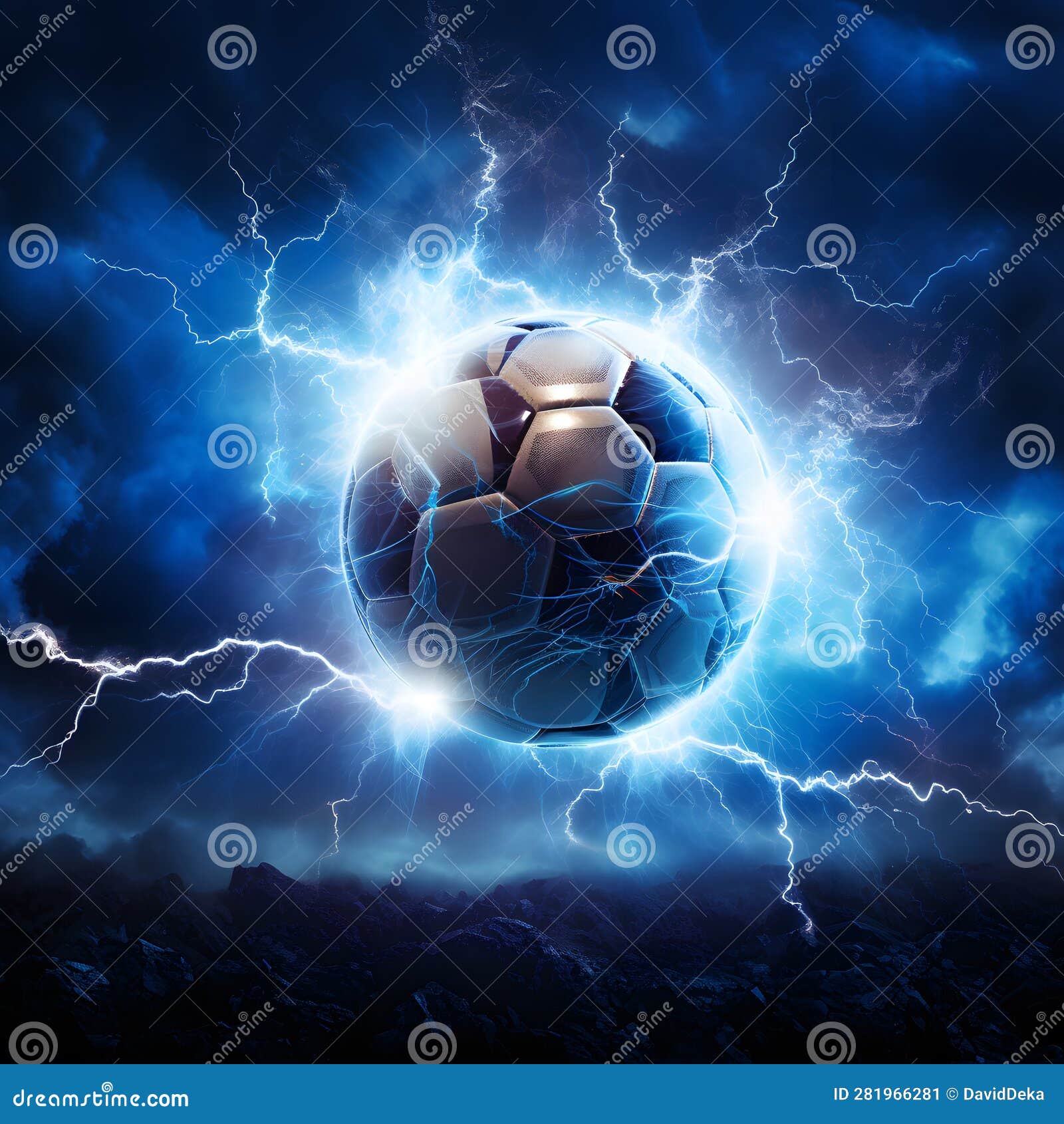 electric soccer ball with lightning strikes - ai-generated 3d rendering of electrifying action