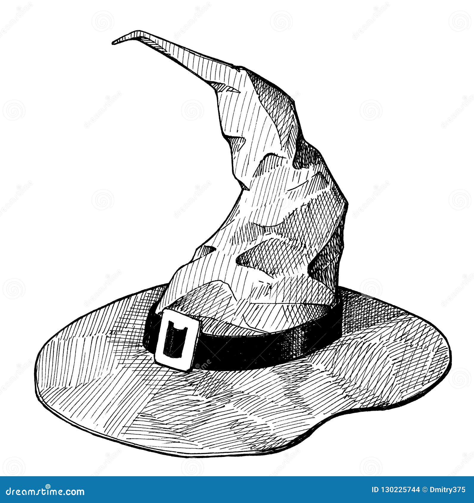 Witch Hat, Vintage Hand Drawn Ink Pen Illustration Stock Illustration