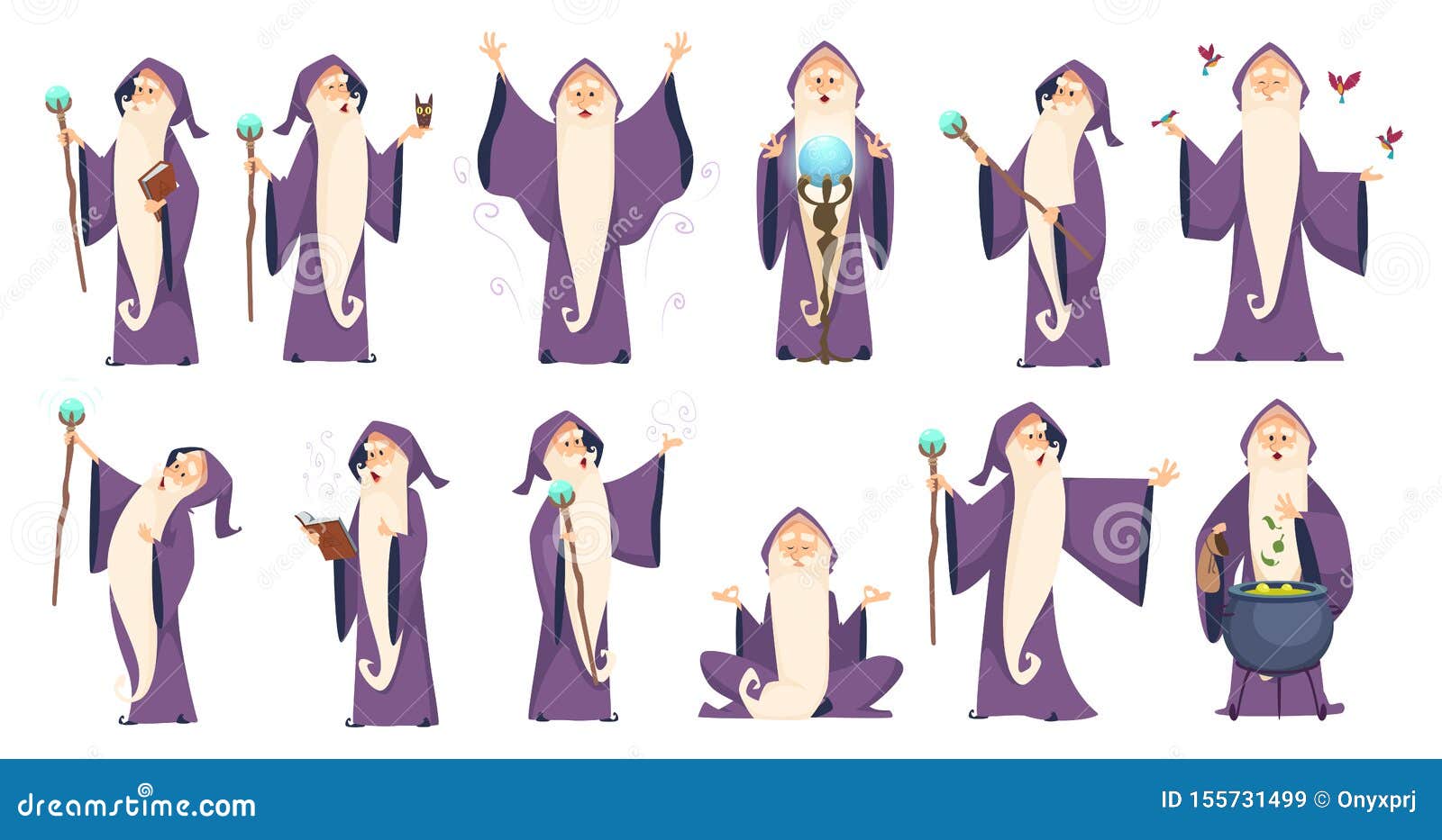 wizard. mysterious male magician in robe spelling oldster merlin  cartoon characters