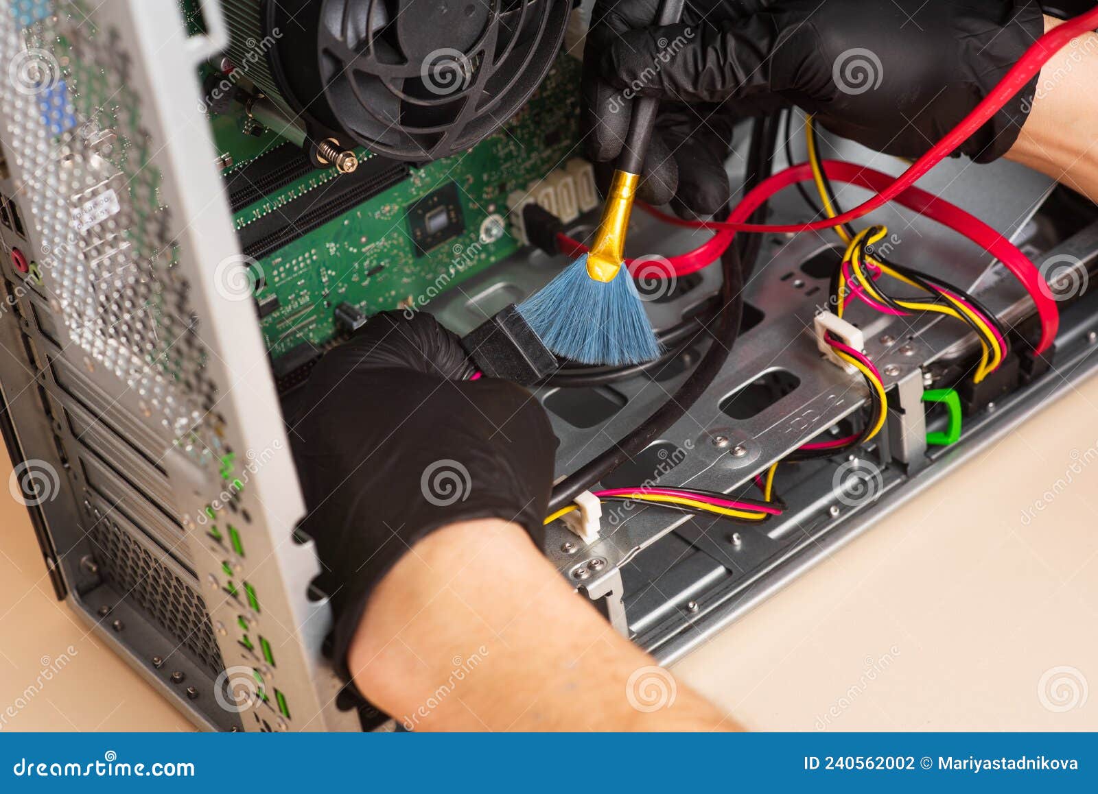 Wizard Repairs Personal Computer with Tools and Hands. Disassembly of