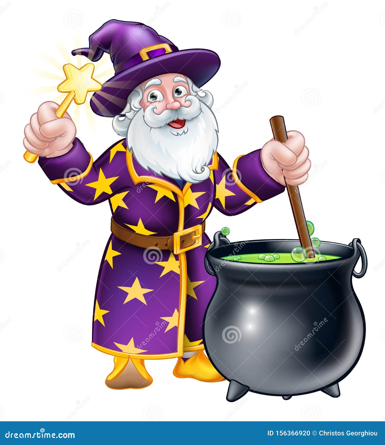 Wizard With Wand And Cauldron Cartoon Stock Vector ...