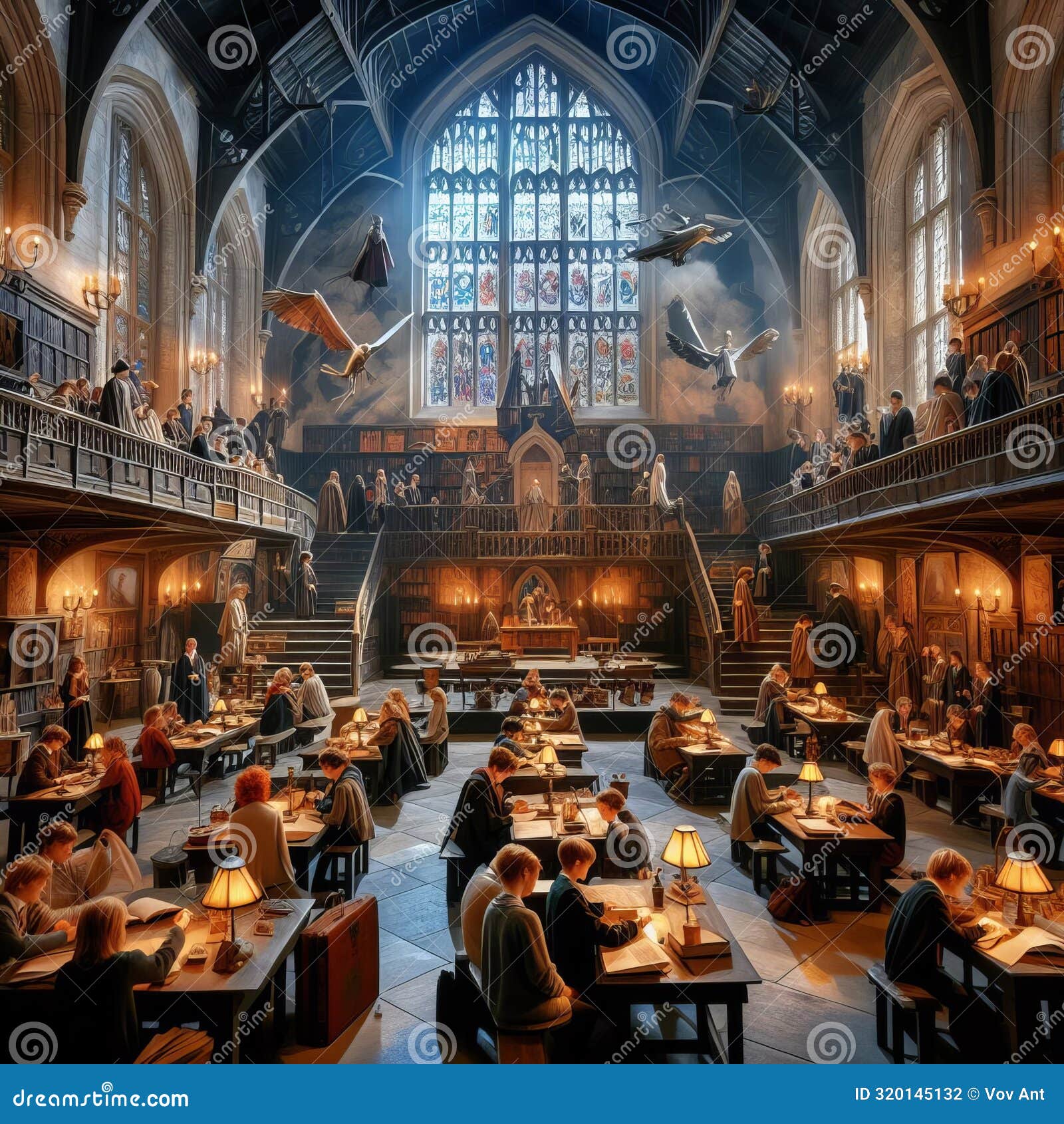 a wizarding school scene in a university campus, with