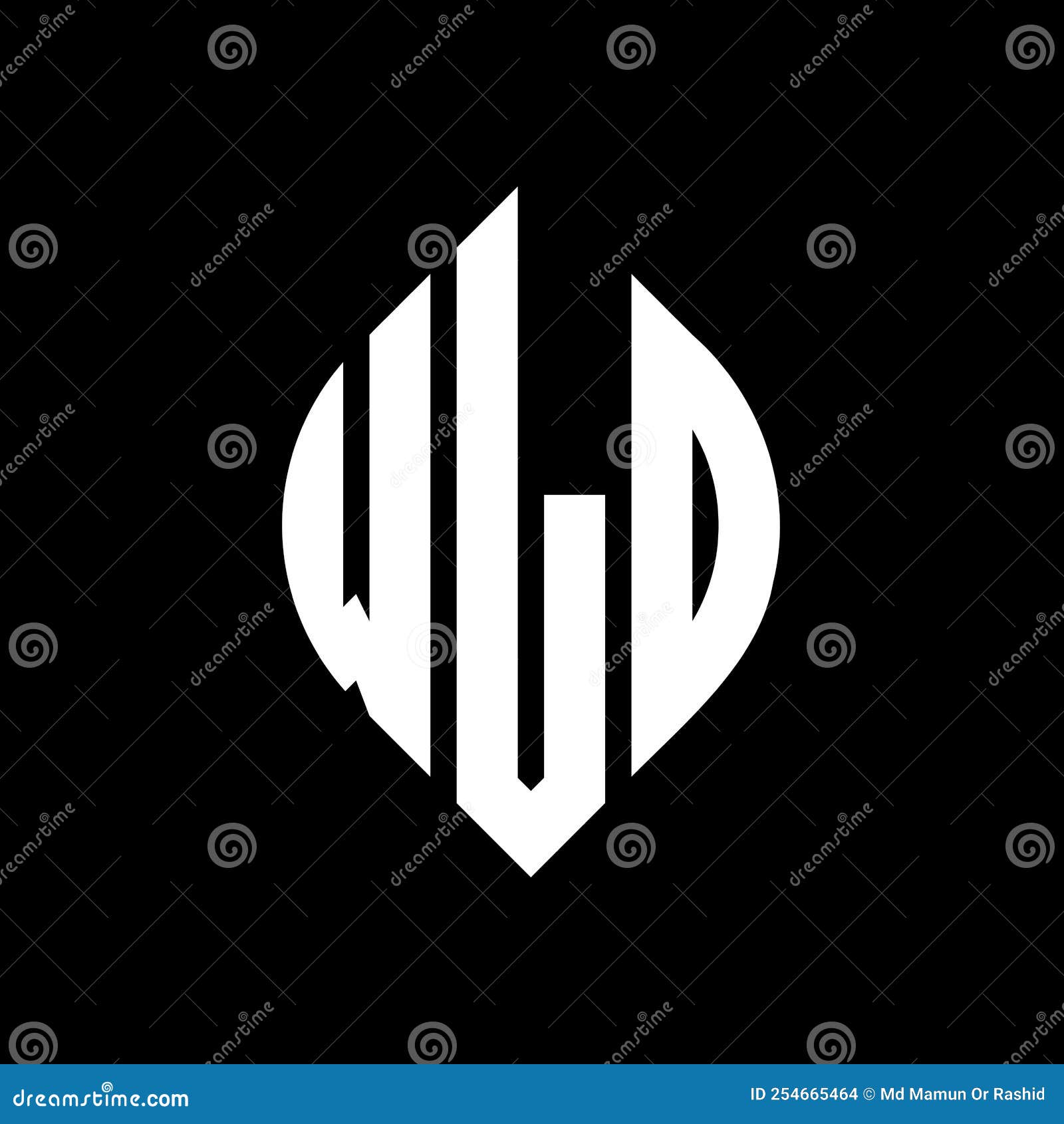 wld circle letter logo  with circle and ellipse . wld ellipse letters with typographic style. the three initials form a