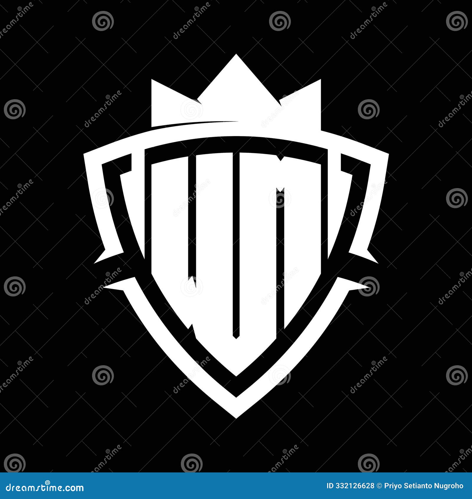 wm letter monogram with triangle curve shield  with crown white and black background color 