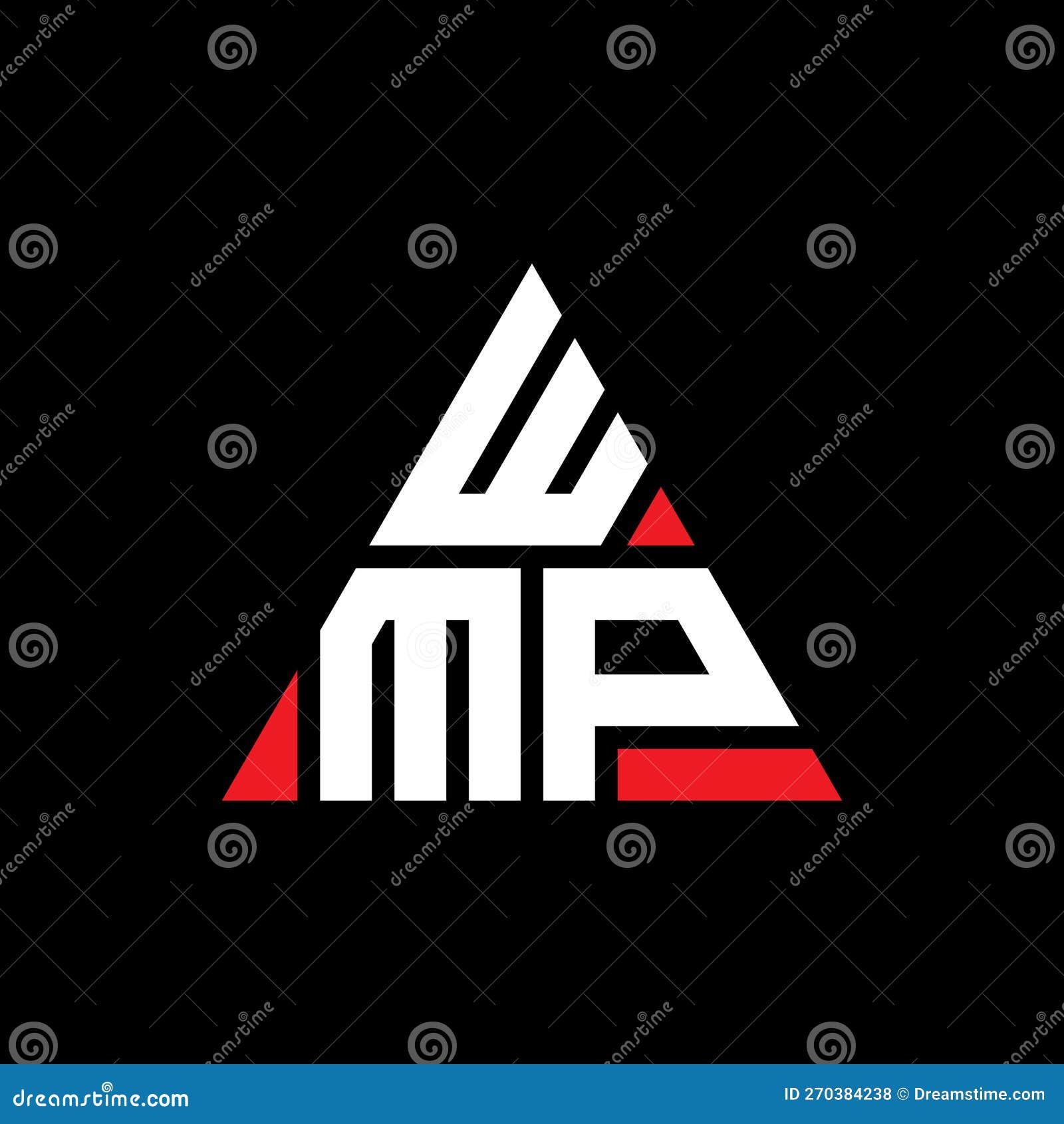 wmp triangle letter logo  with triangle . wmp triangle logo  monogram. wmp triangle  logo template with red