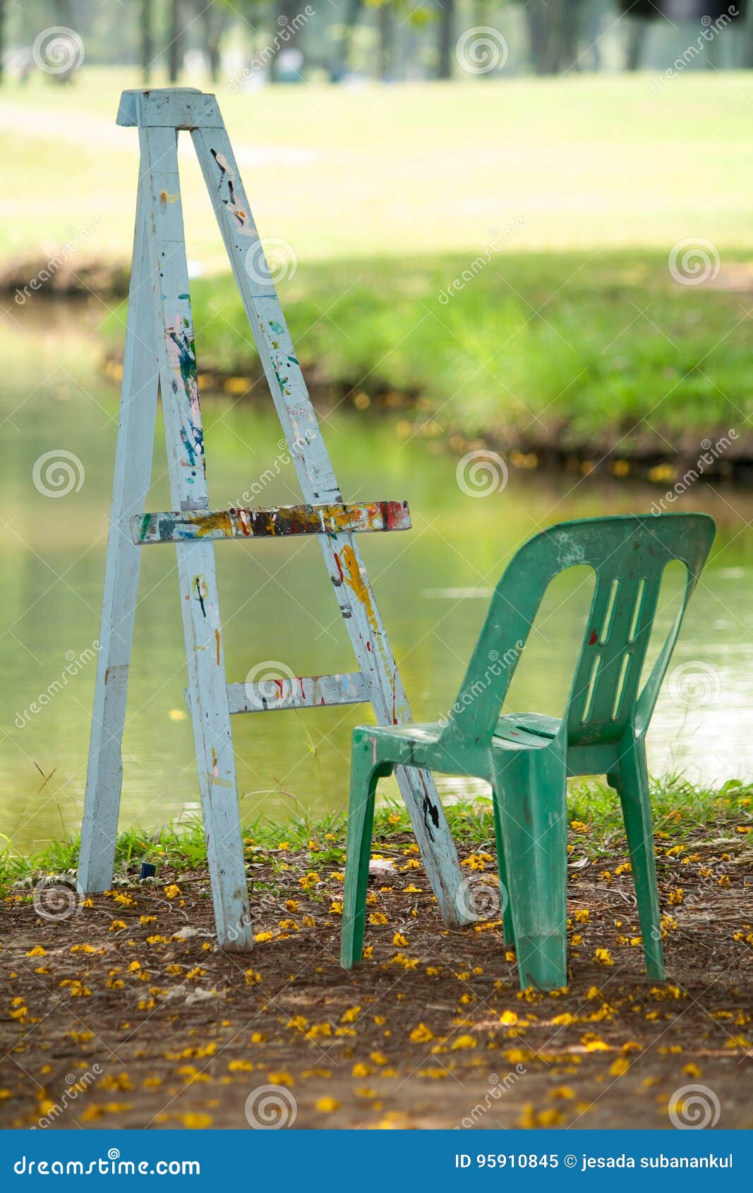 Wodden easel stock image. Image of landscape, empty, chair 95910845