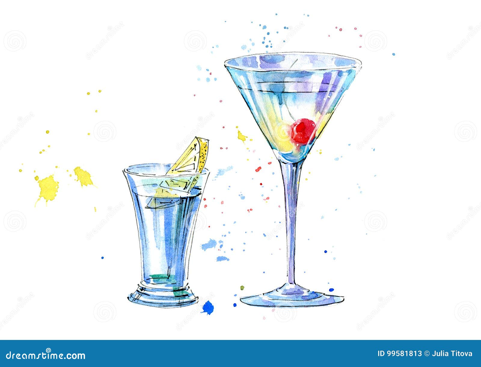 Wodka Mit Zitrone Und Martini Mit Kirsche Stock Abbildung