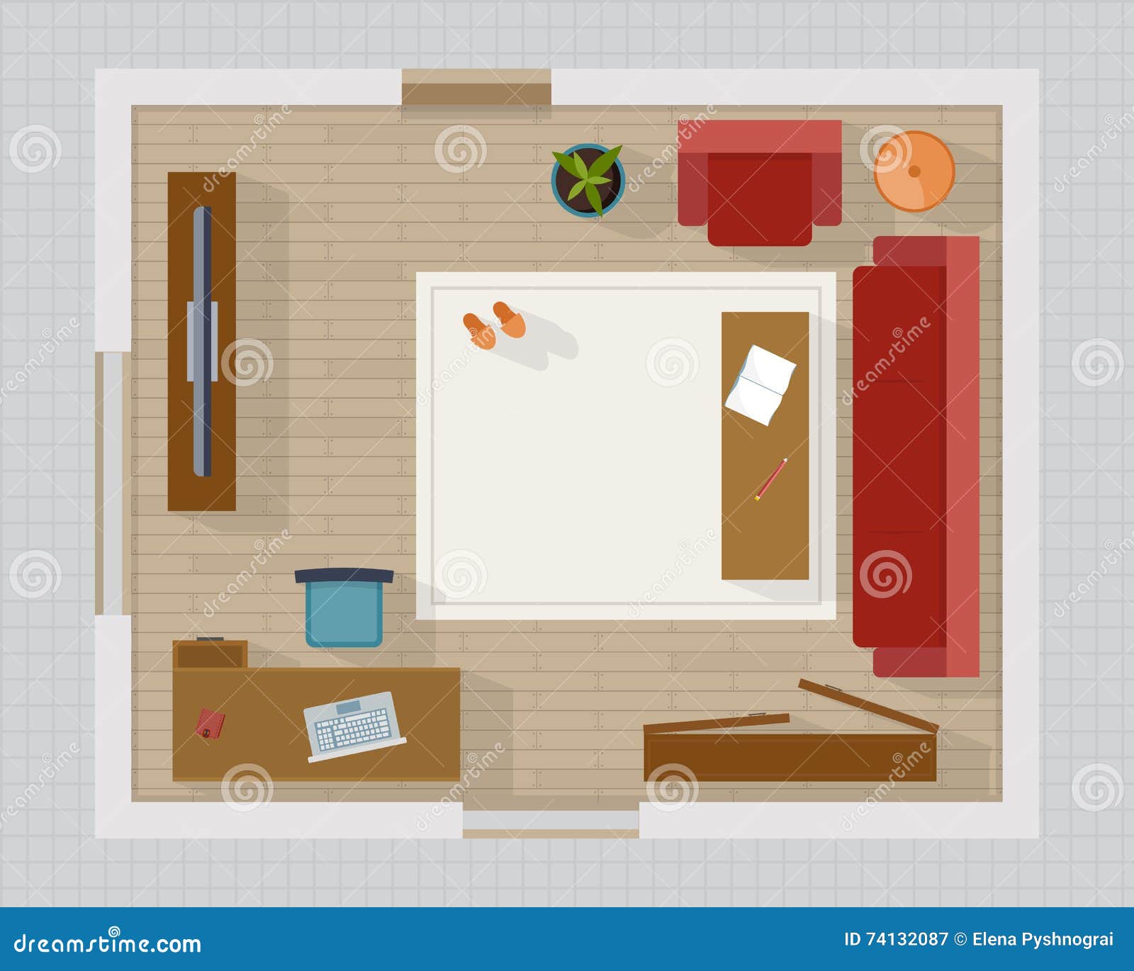 Wohnzimmer Mit Draufsicht Der Mobel Vektor Abbildung Illustration Von Mobel Wohnzimmer 74132087