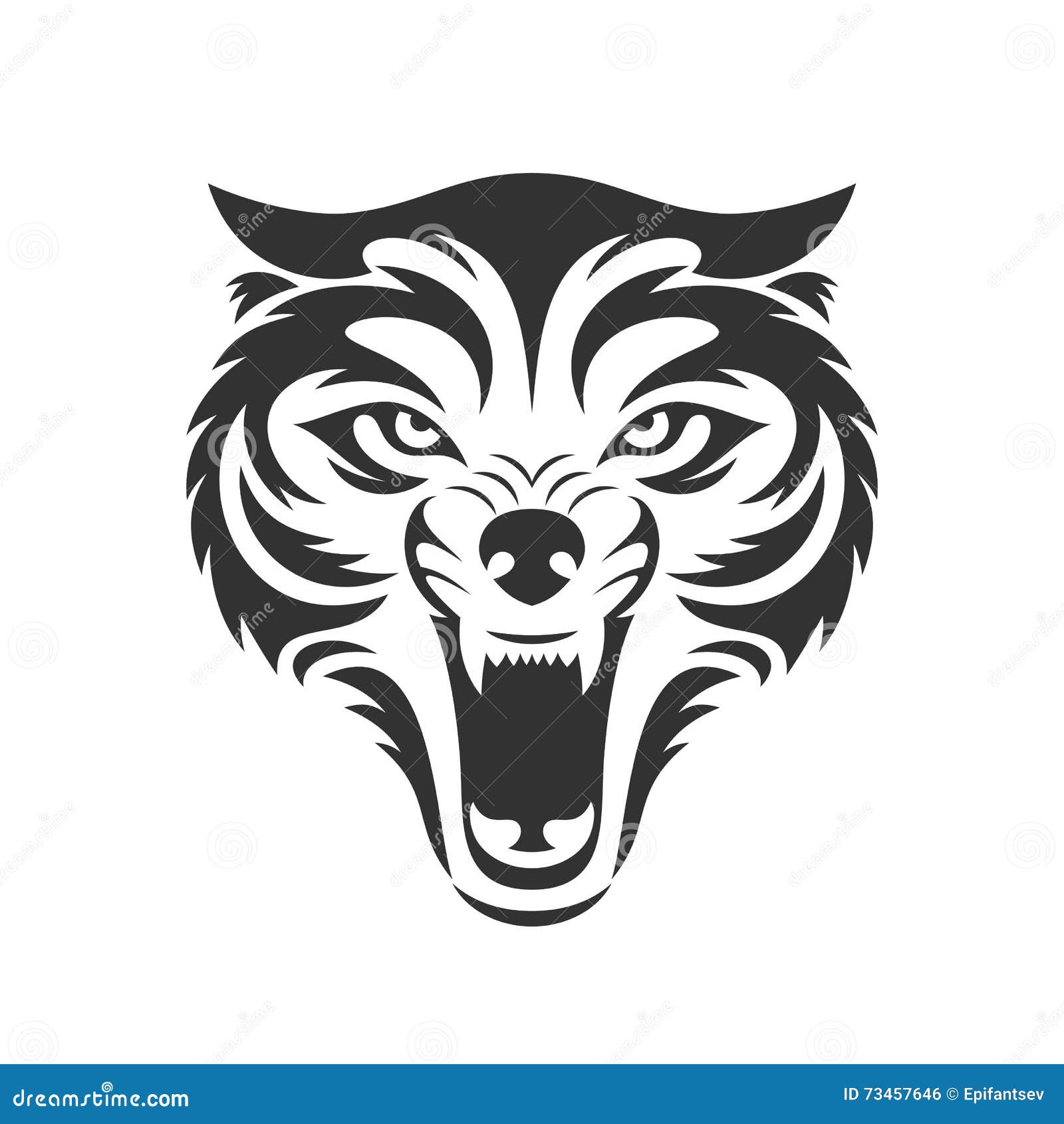 Wolf Bares Its Teeth. Wolf Head Illustration. Stock Vector