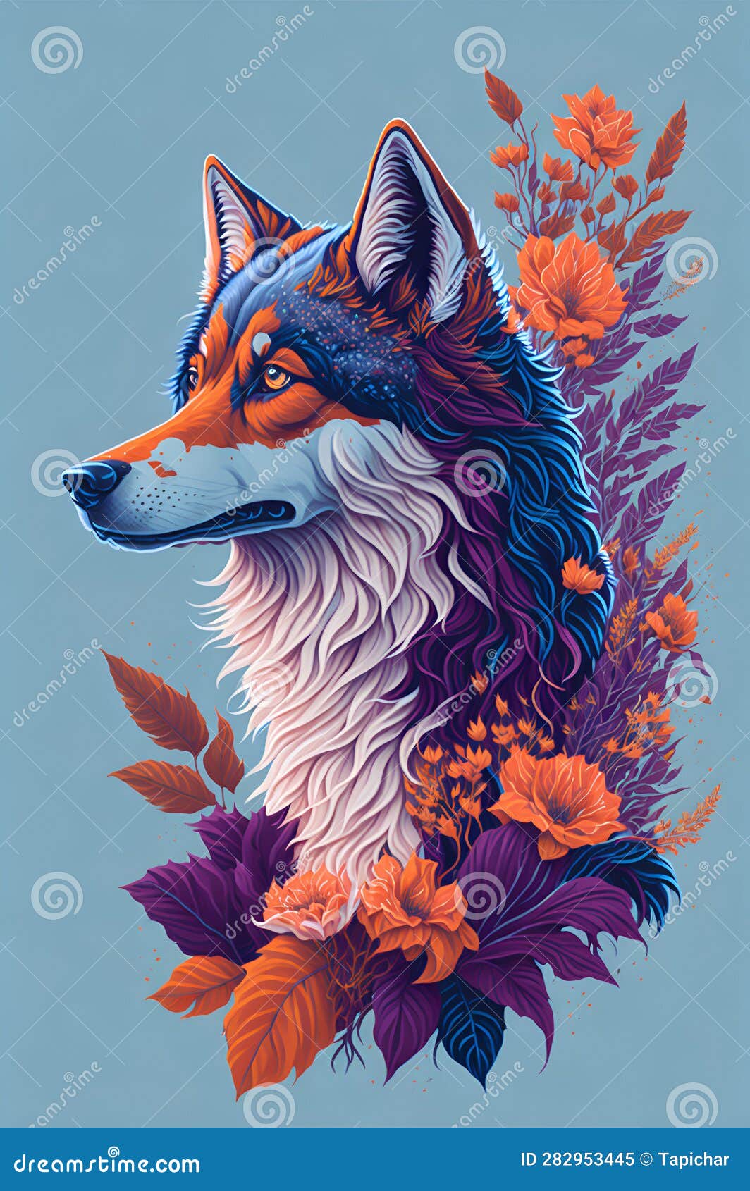 Wolf Face in Designed for Art and Painting. Stock Illustration