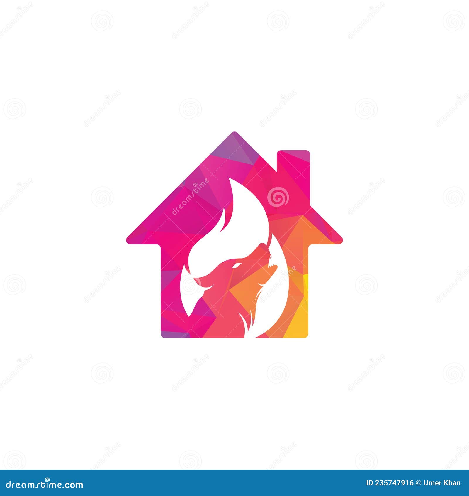 Wolf Fire Cloud Home Concept Vector Logo Design Stock Vector