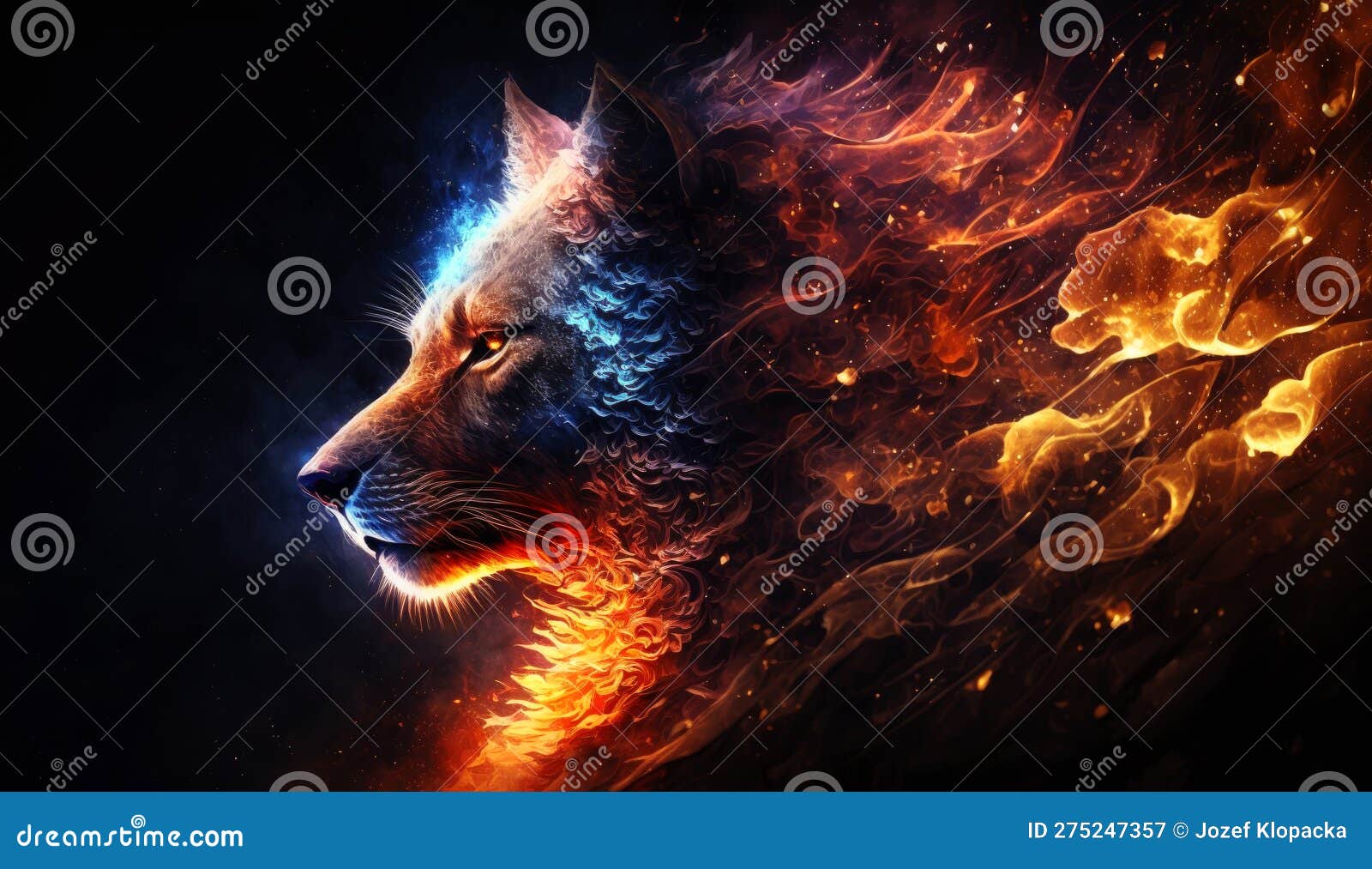 Wolf In Flame Gnerative Ai Stock Illustration Illustration Of