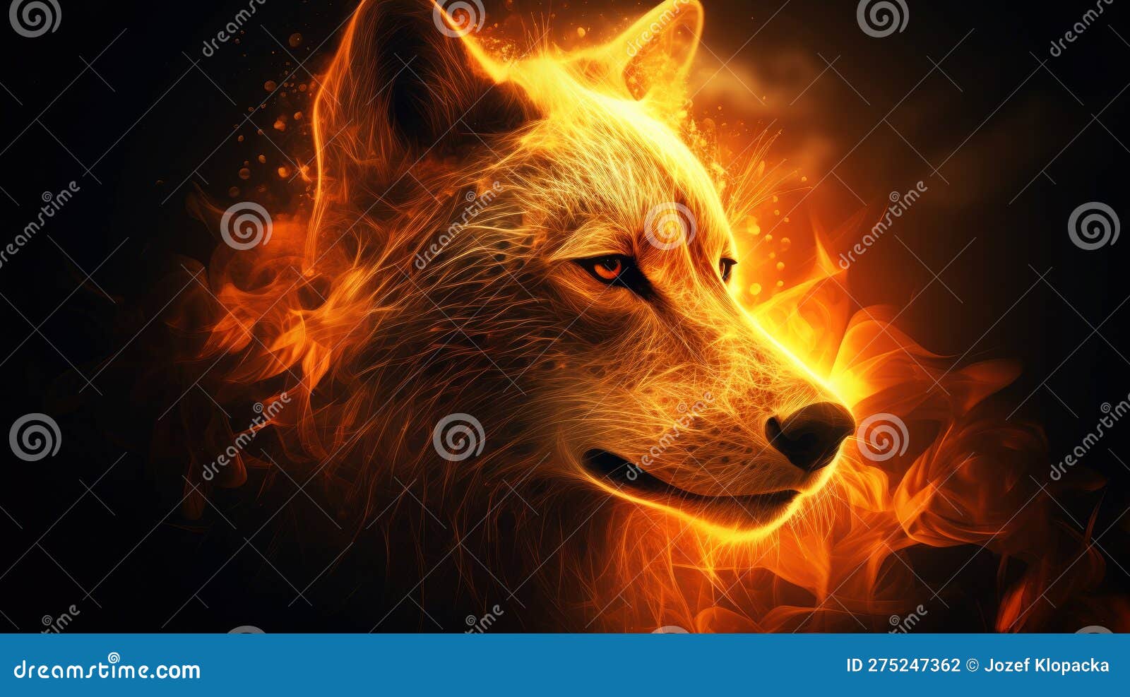 Wolf In Flame Gnerative Ai Stock Illustration Illustration Of