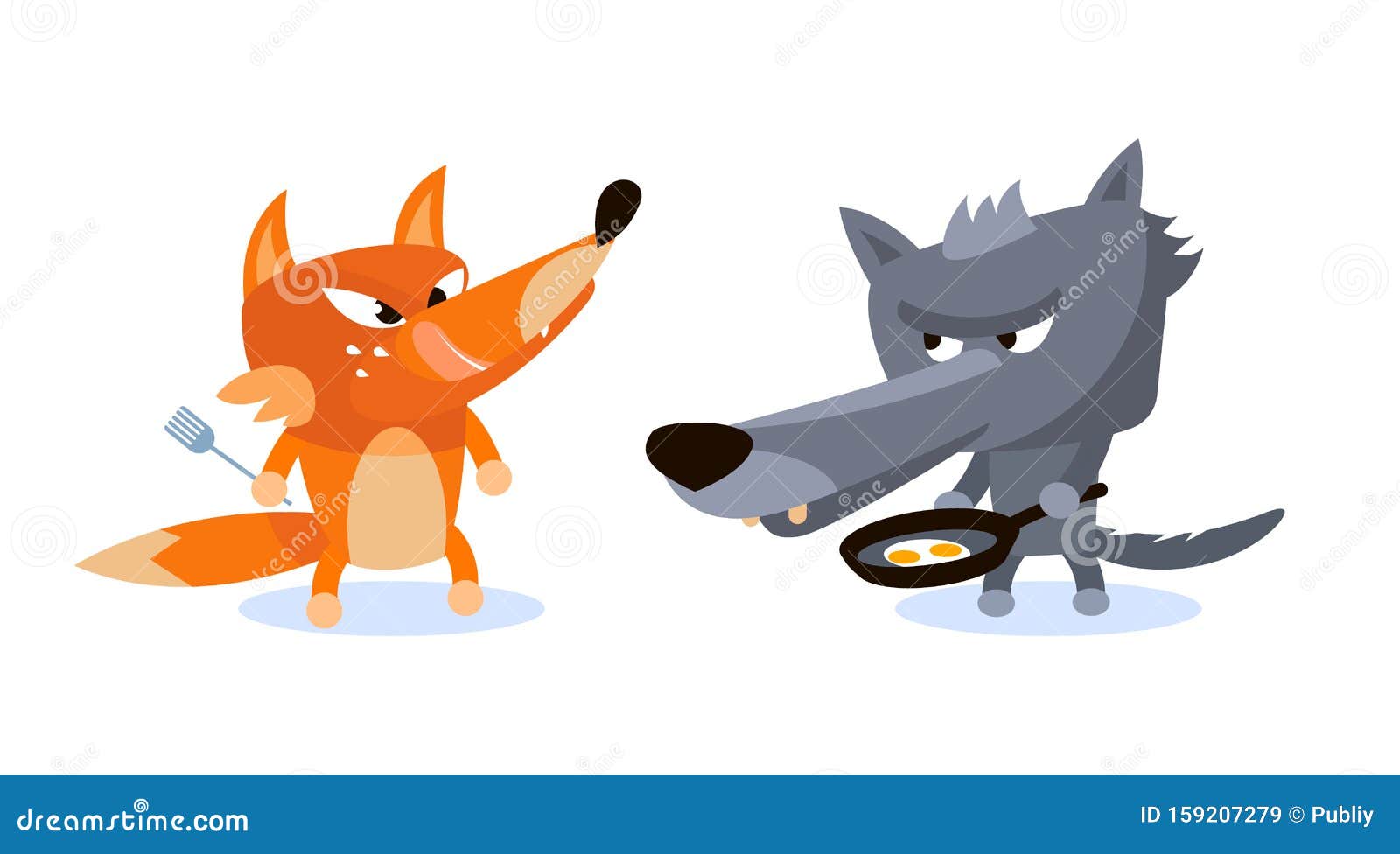 Wolf And Fox Ready To Eat Scrambled Eggs Stock Vector Illustration Of Design Isolated