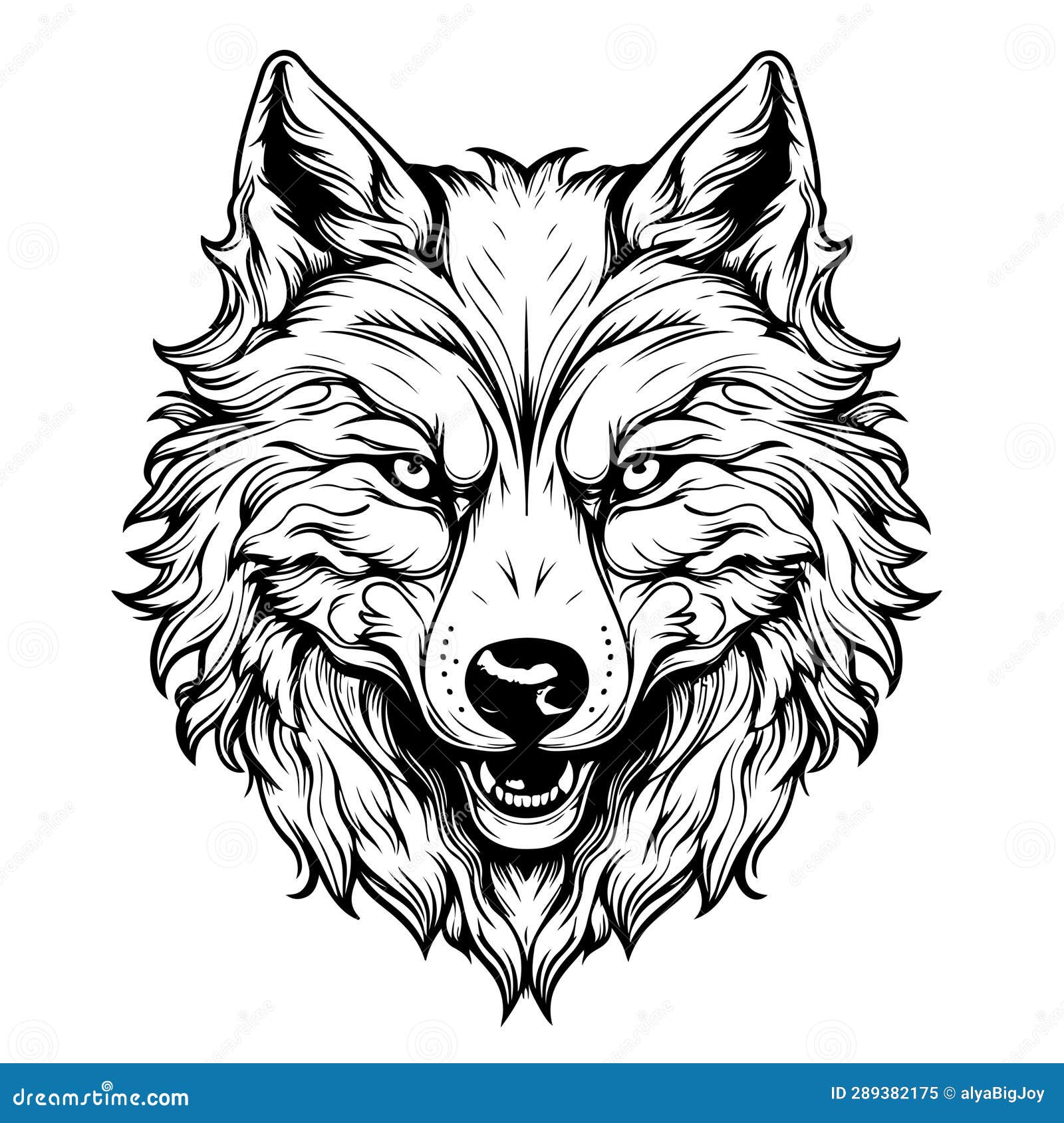 Wolf Head Cartoon Realistic Hand Drawn Sketch Vector Illustration Wild ...