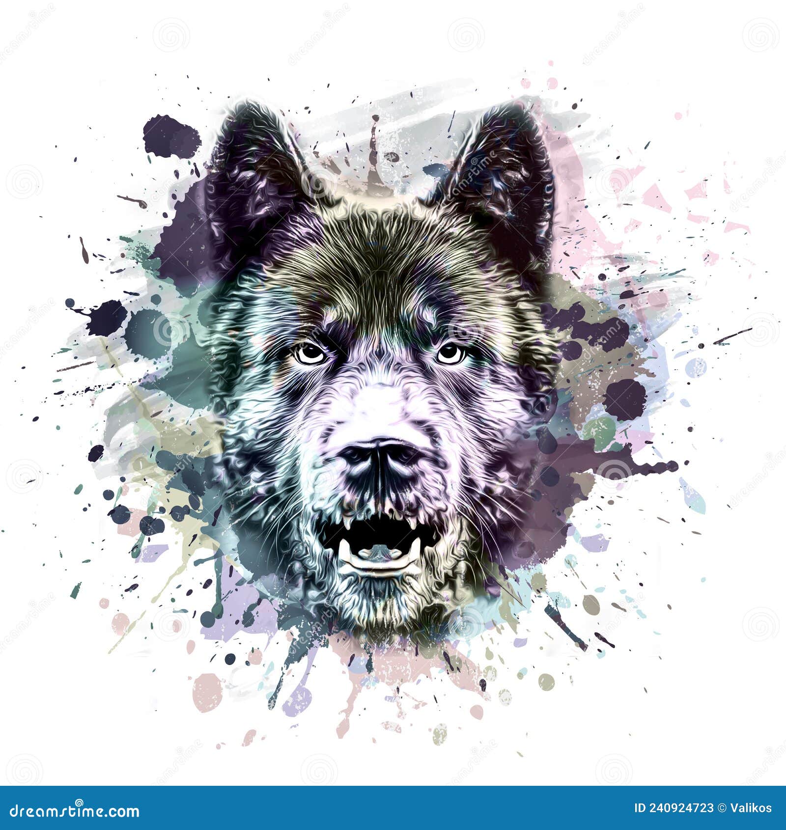 Wolf Head with Creative Abstract Element on Colorful Background Stock