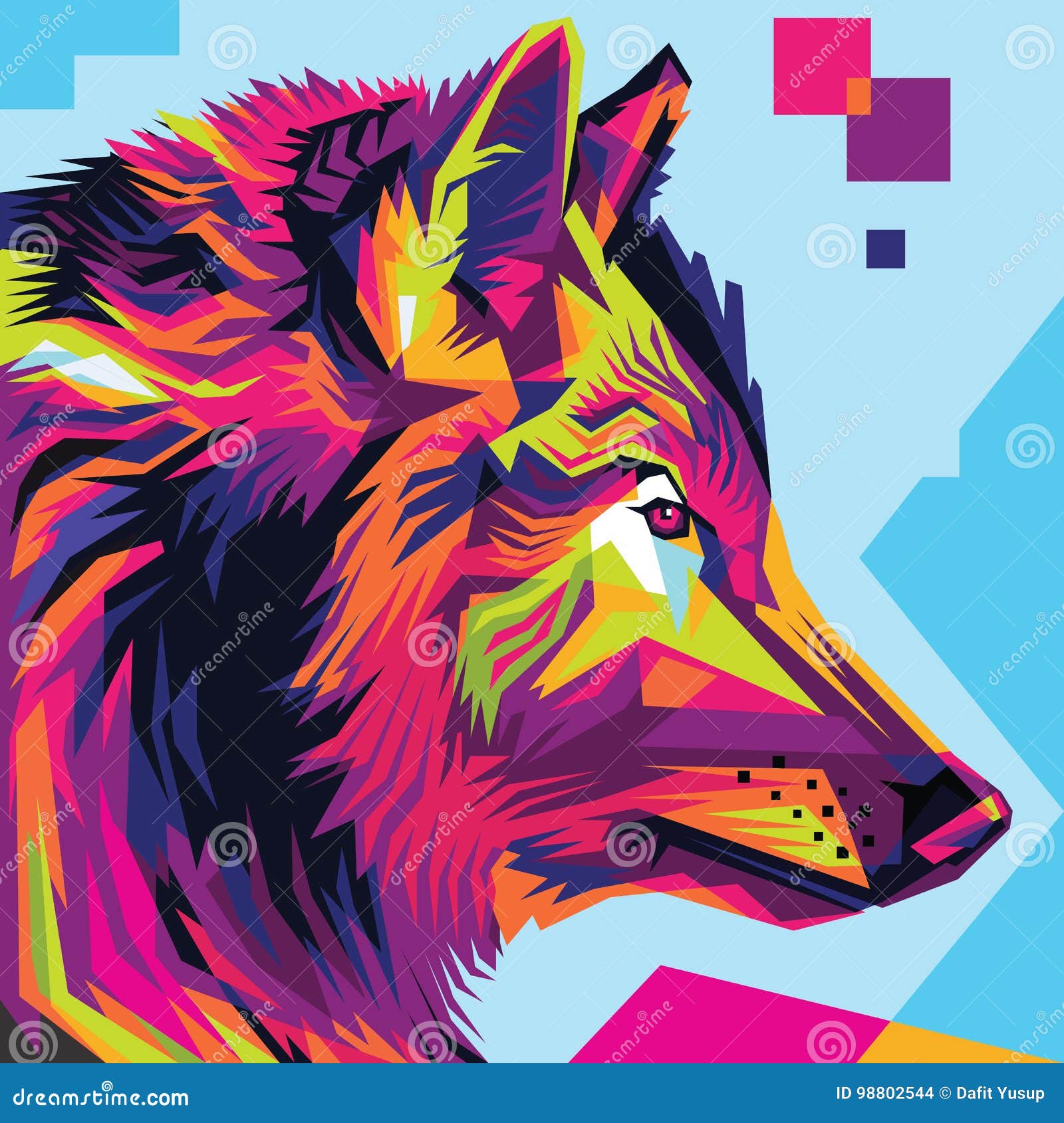 Wolf Head Pop Art Illustration Stock Vector Illustration of color