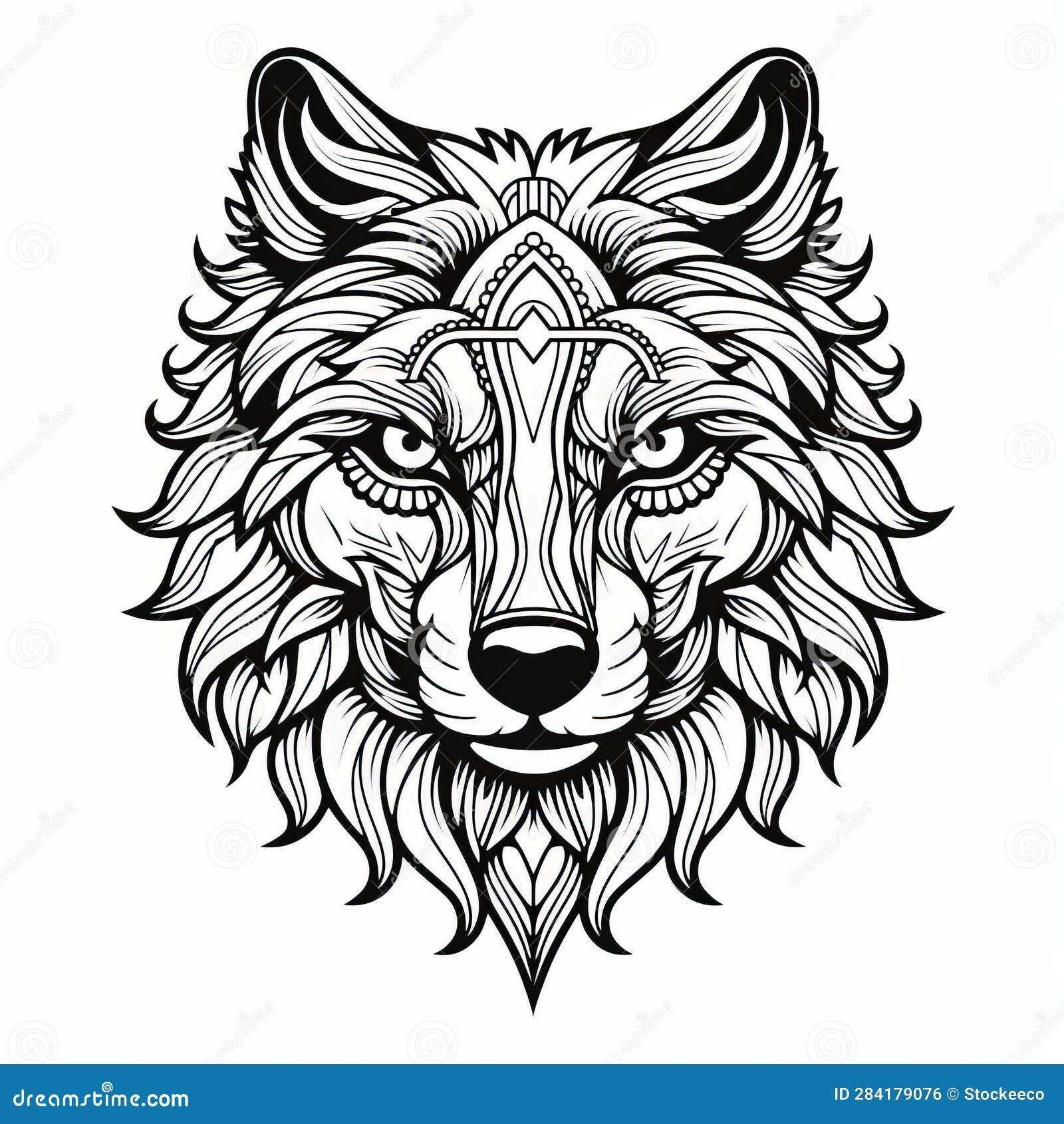 Ornate Wolf Head Coloring Page with Ominous Vibe Stock Illustration ...