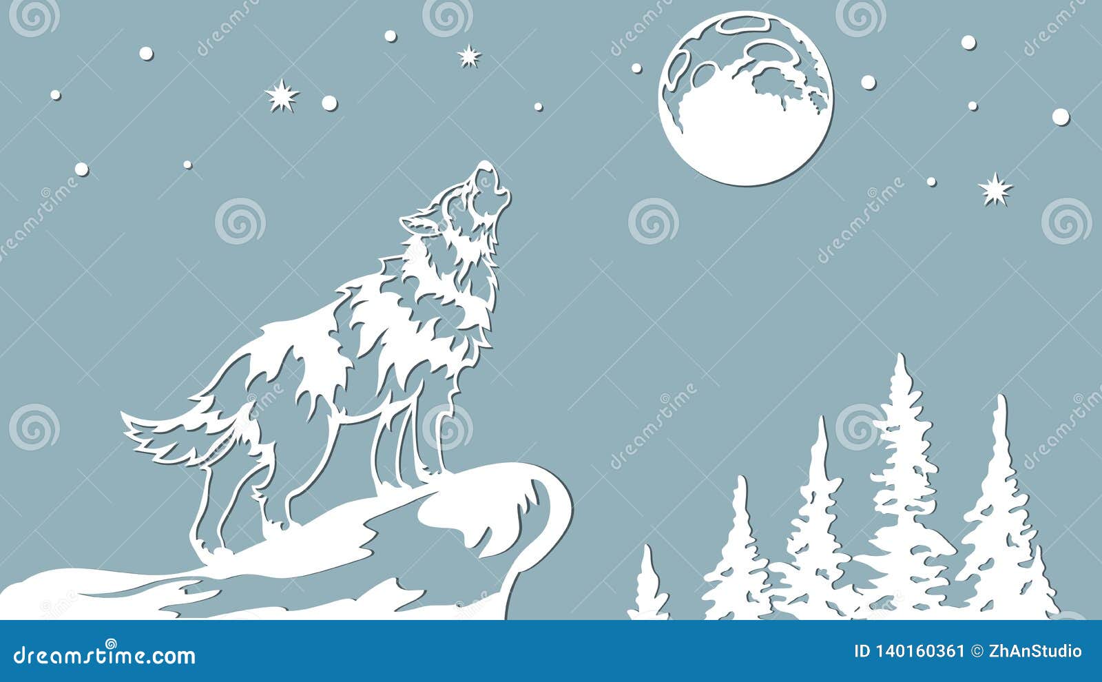The Wolf Howls At The Moon. Vector Illustration. Paper Wolf Sticker ...