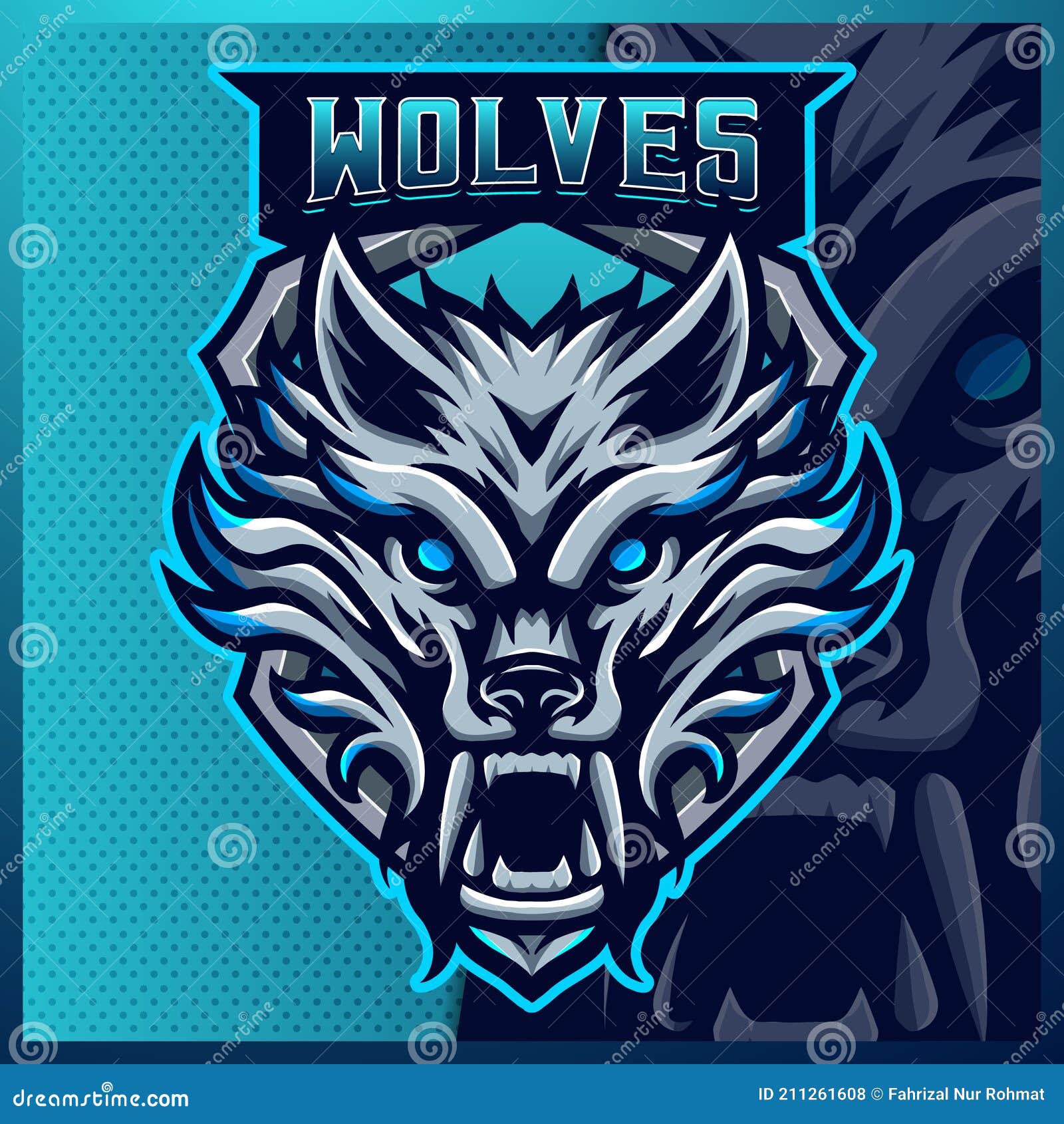 Wolf Mascot Esport Logo Design Illustrations Vector Template, Blue ...