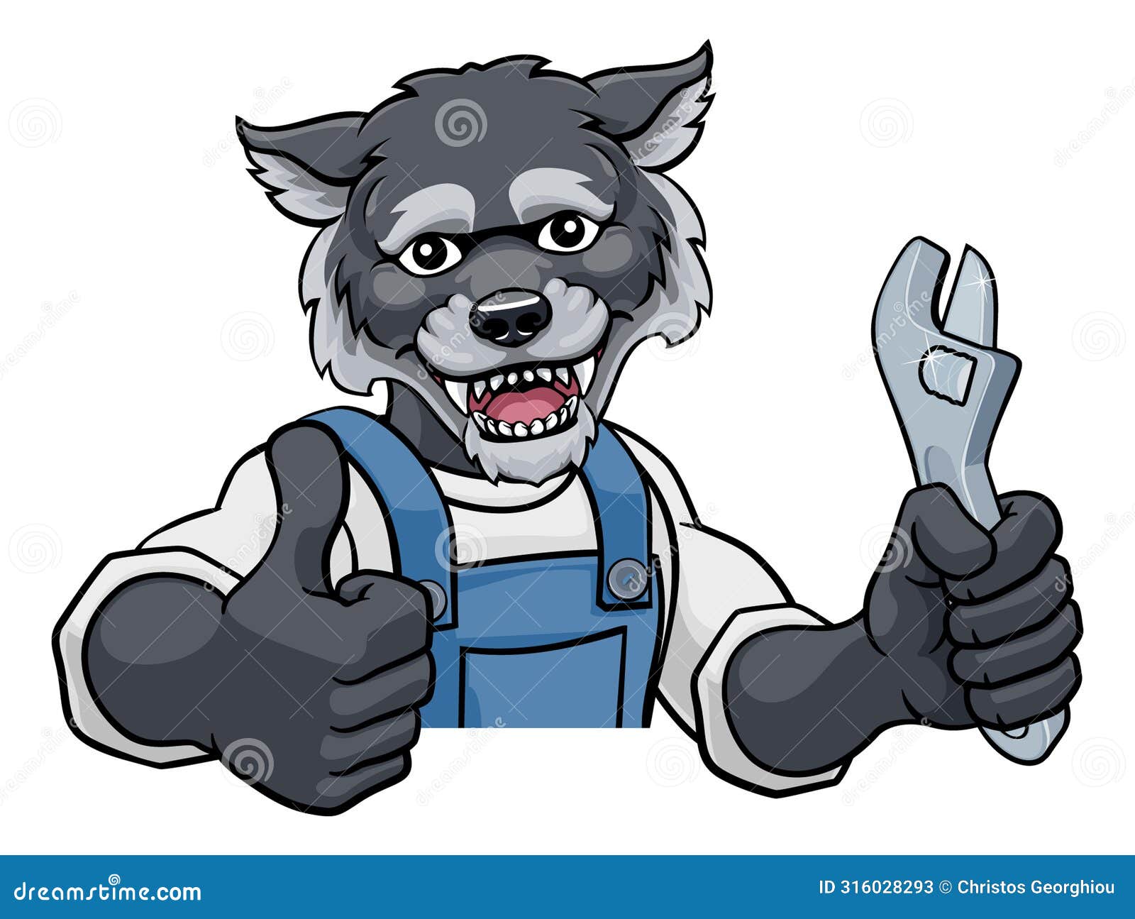 wolf plumber or mechanic holding spanner