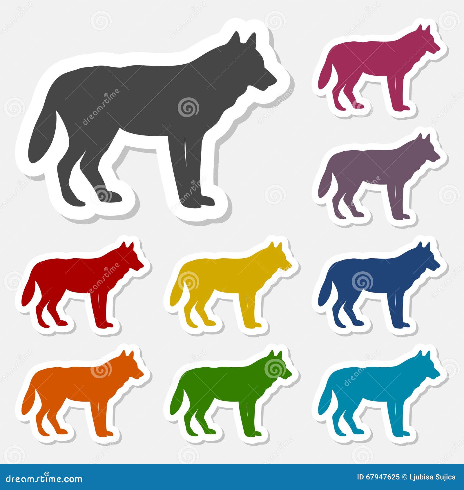 Wolf sticker set stock vector. Illustration of character 67947625