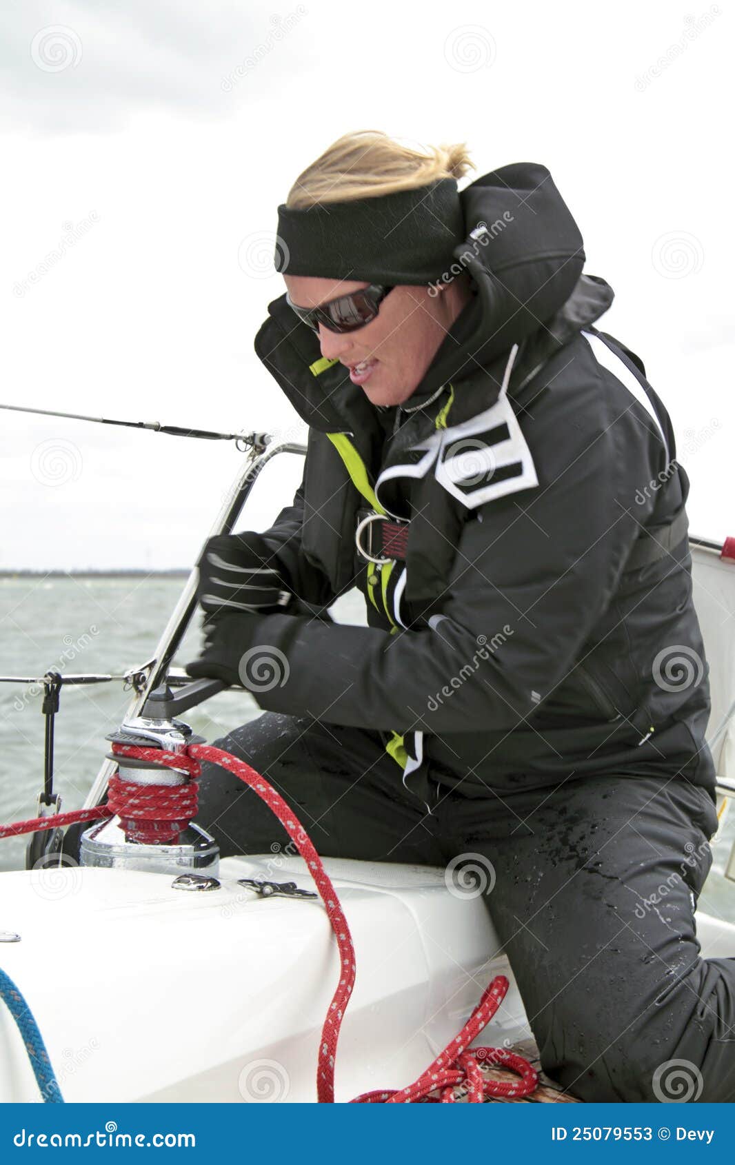 Woman in Action during a Sail Competition Stock Image Image of