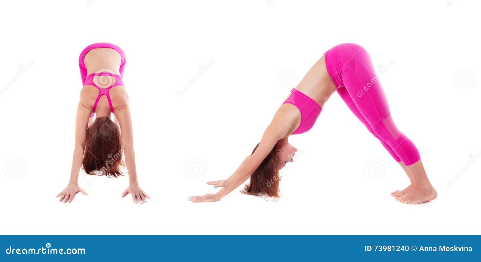 Young Attractive Woman in Adho Mukha Vrksasana Pose, White Studi