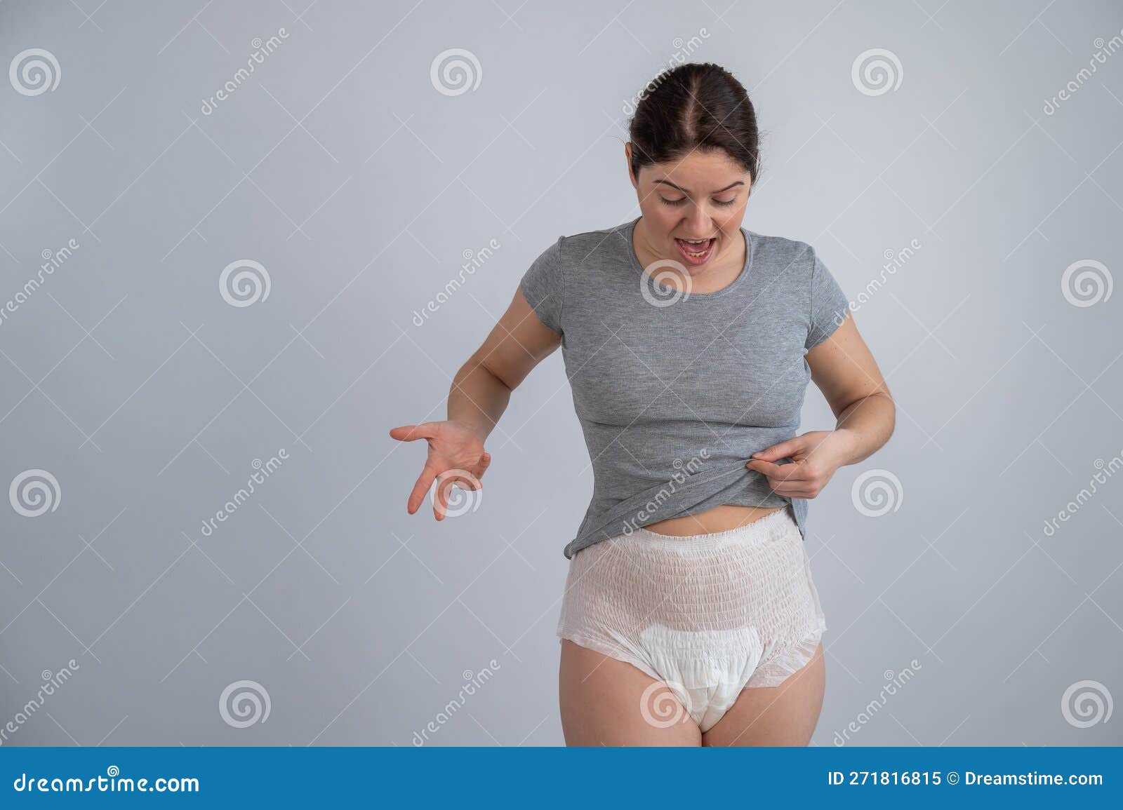 A Woman in Adult Diapers. Urinary Incontinence Problem. Stock