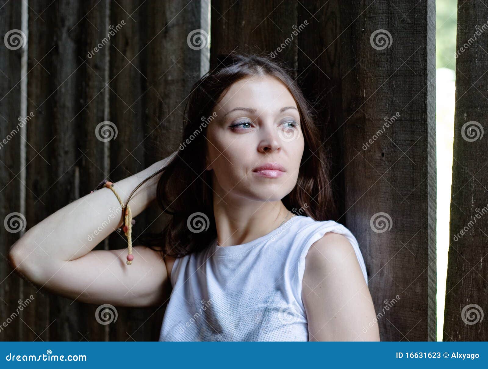 Woman Against A Wooden Wall Stock Image Image Of Beautiful Hardwood