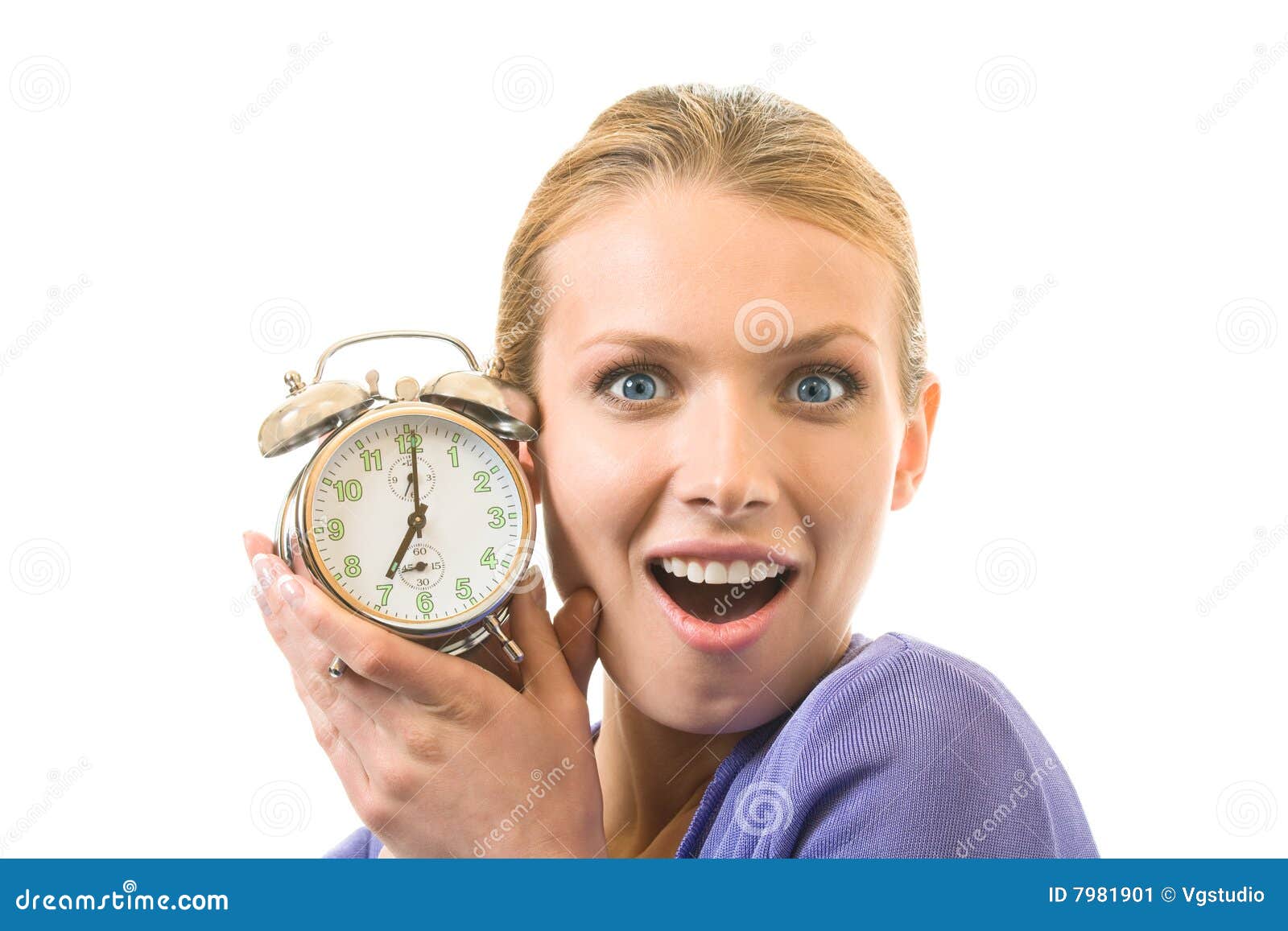 Woman with alarmclock stock image. Image of healthy, clock 7981901