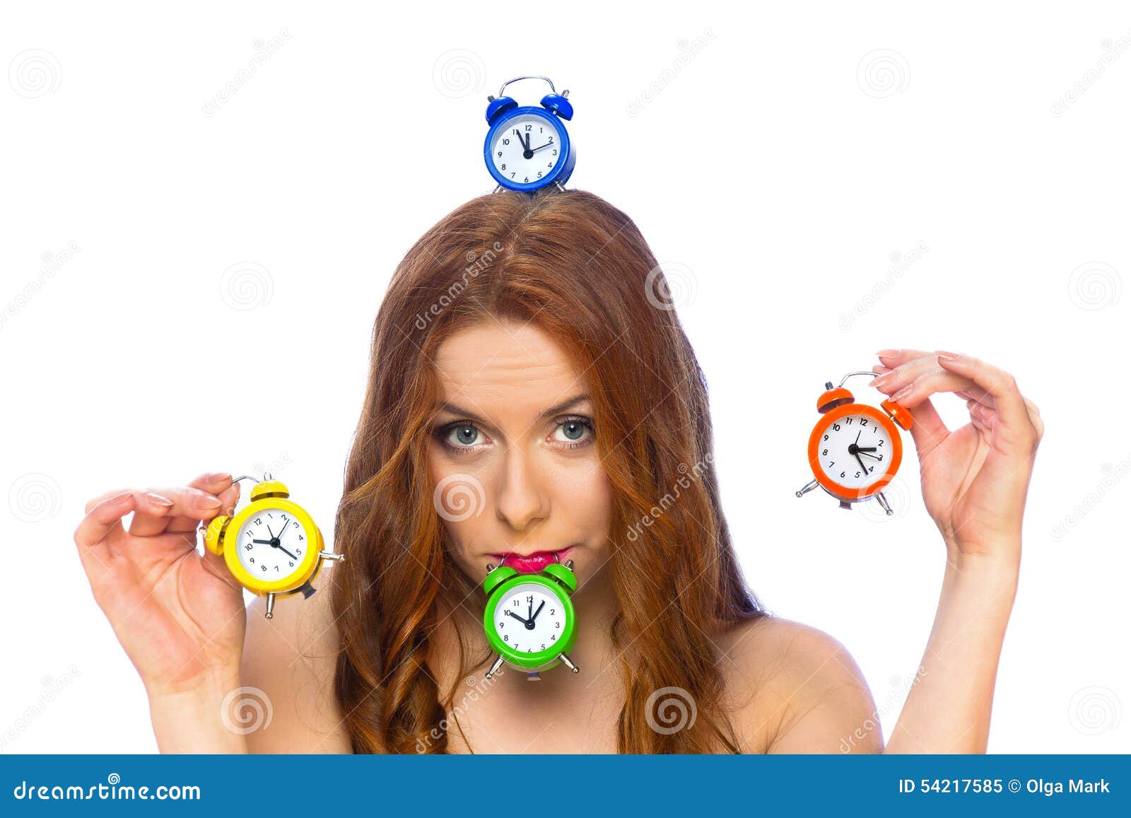 Woman with alarm clocks stock image. Image of business 54217585