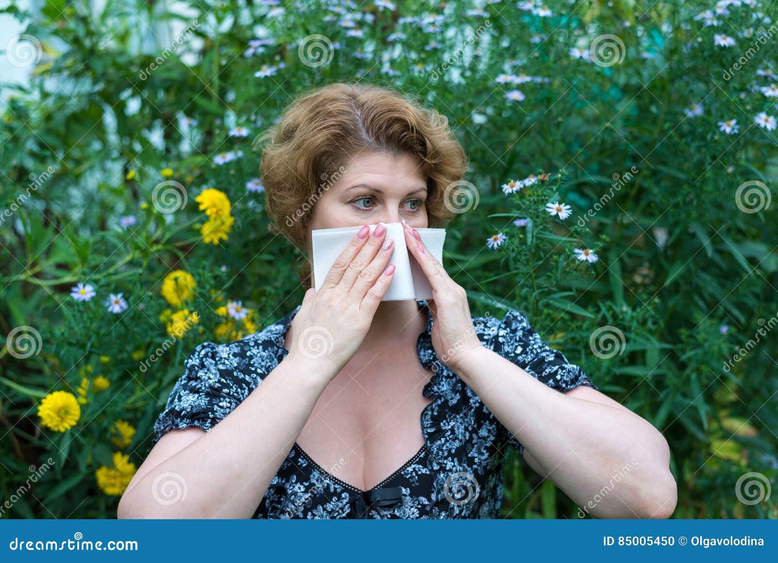 Woman with Allergic Rhinitis by Pollen Stock Photo Image of blossom