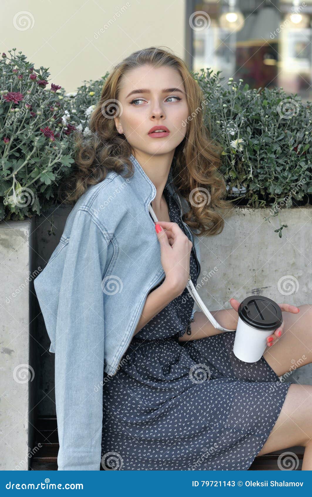 Woman already drank coffee stock image. Image of jacket 79721143