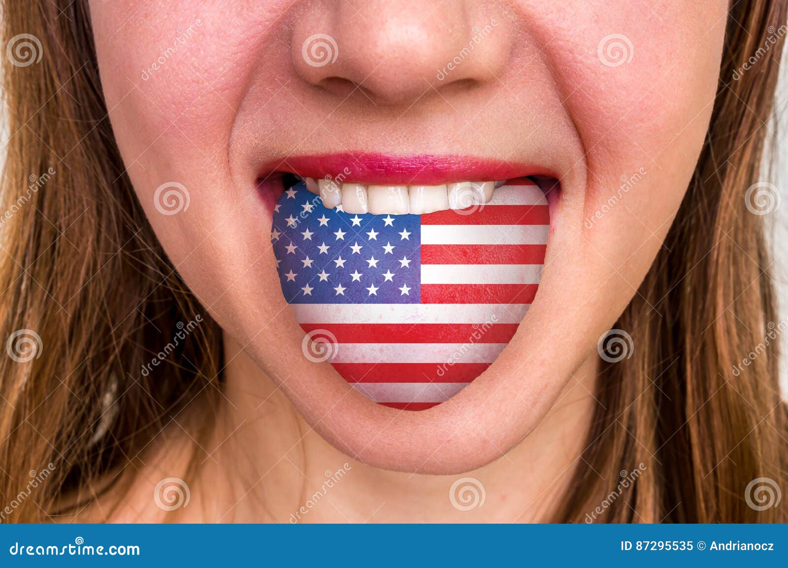 Woman With American Flag On The Tongue Stock Image - Image ...