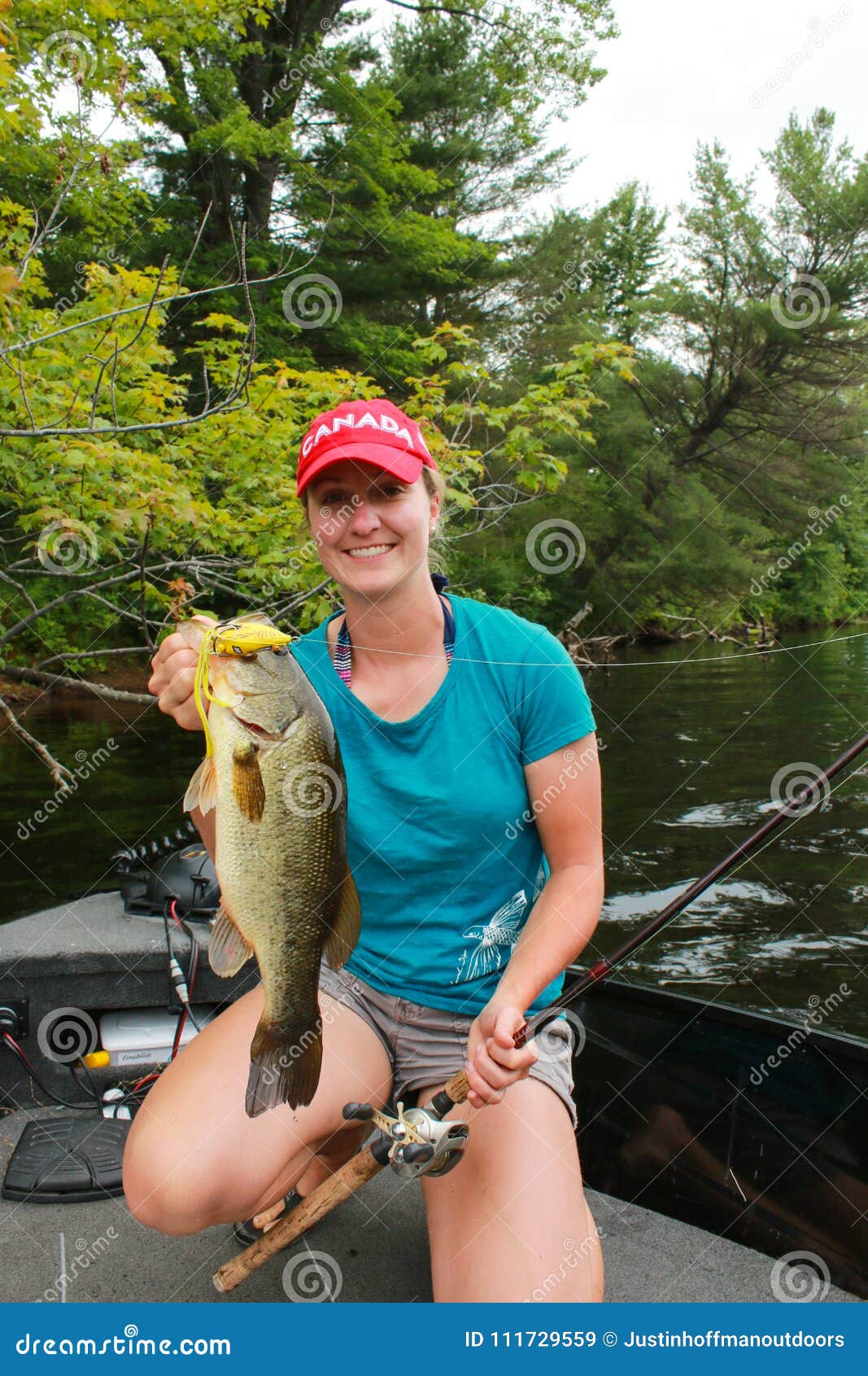 Woman Angler Large Mouth Bass Fishing Stock Image - Image of happy, boat:  111729559