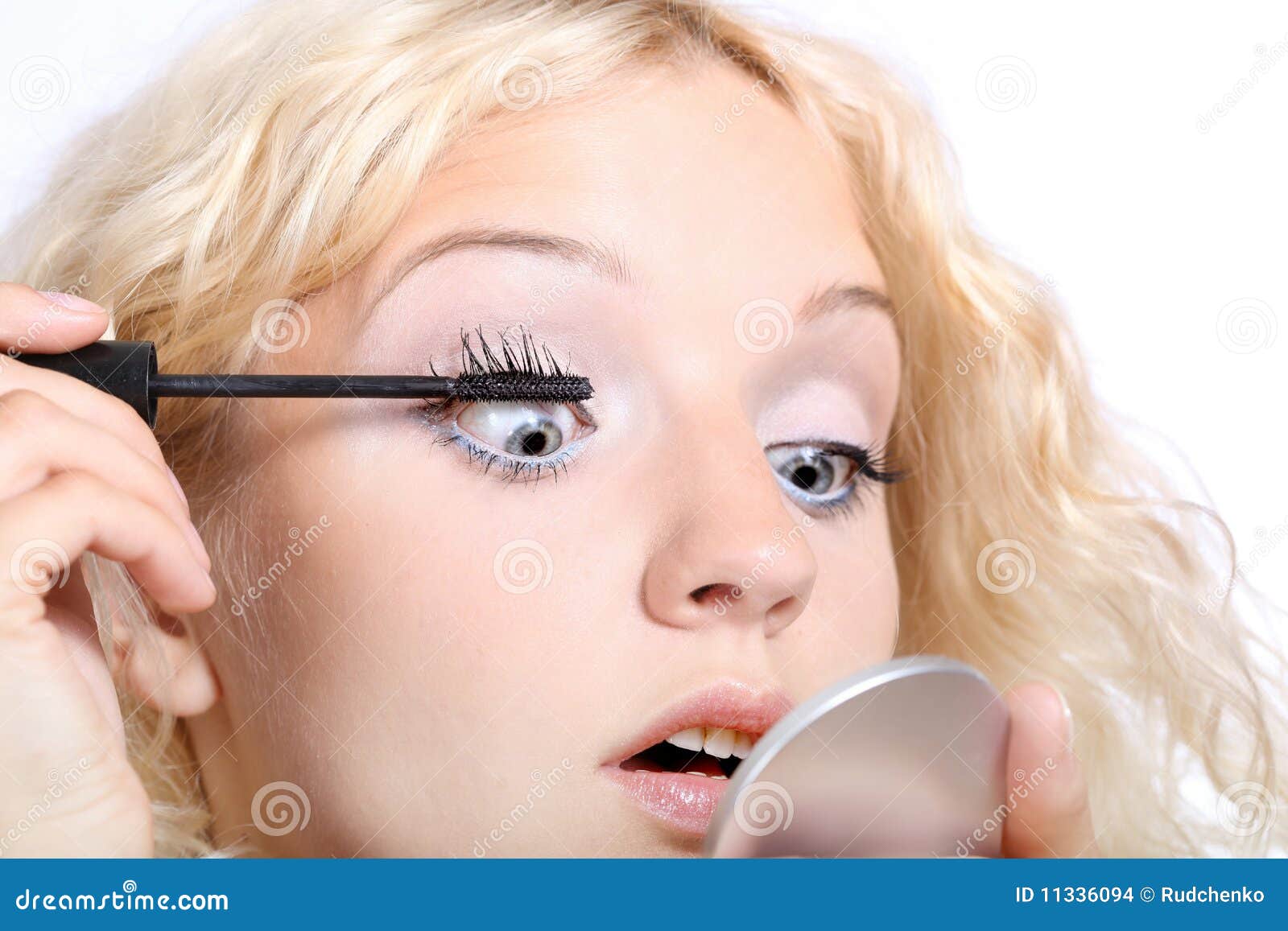 Woman Applying Black Mascara on Her Eye Stock Photo Image of cute