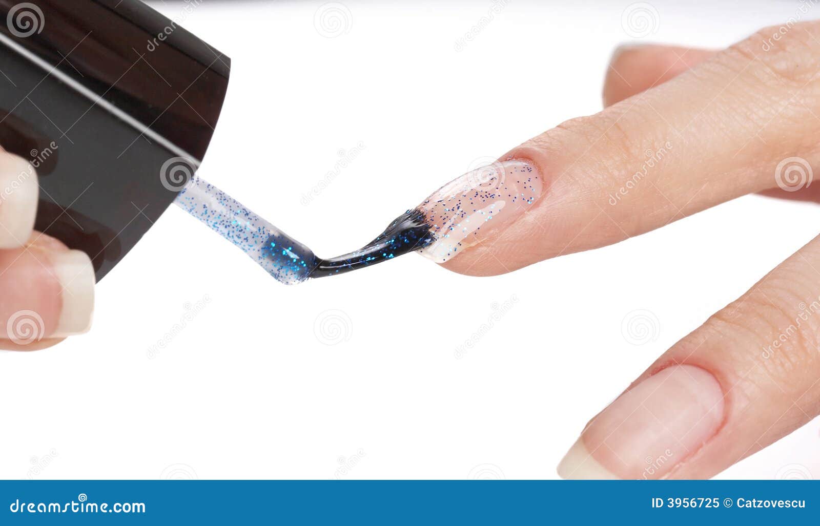 Woman Applying Blue Glittering Nailpolish Stock Image Image Of French Elegant 3956725