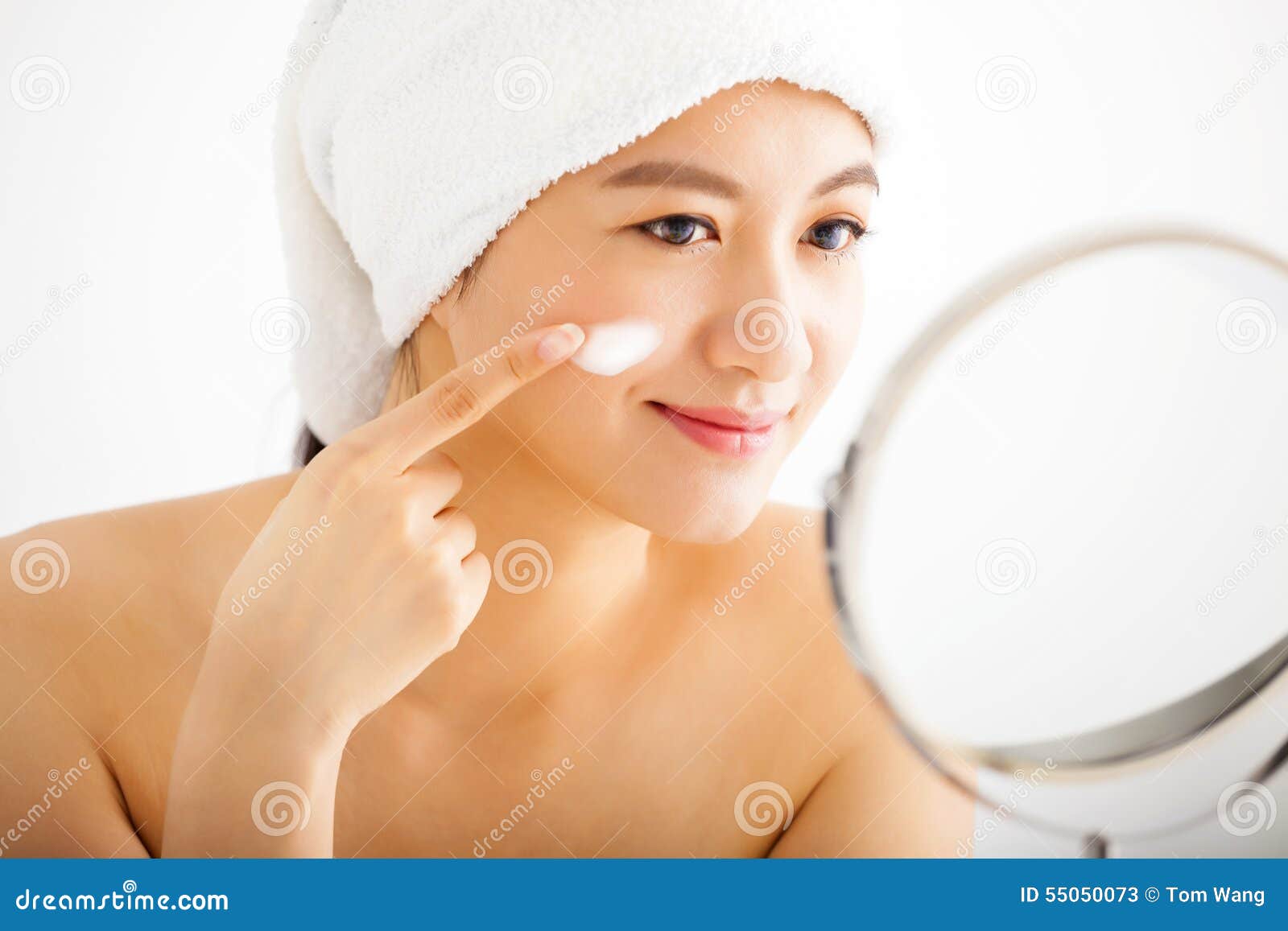 Woman Applying Cream Lotion on Face Stock Image Image of applying, asian 55050073