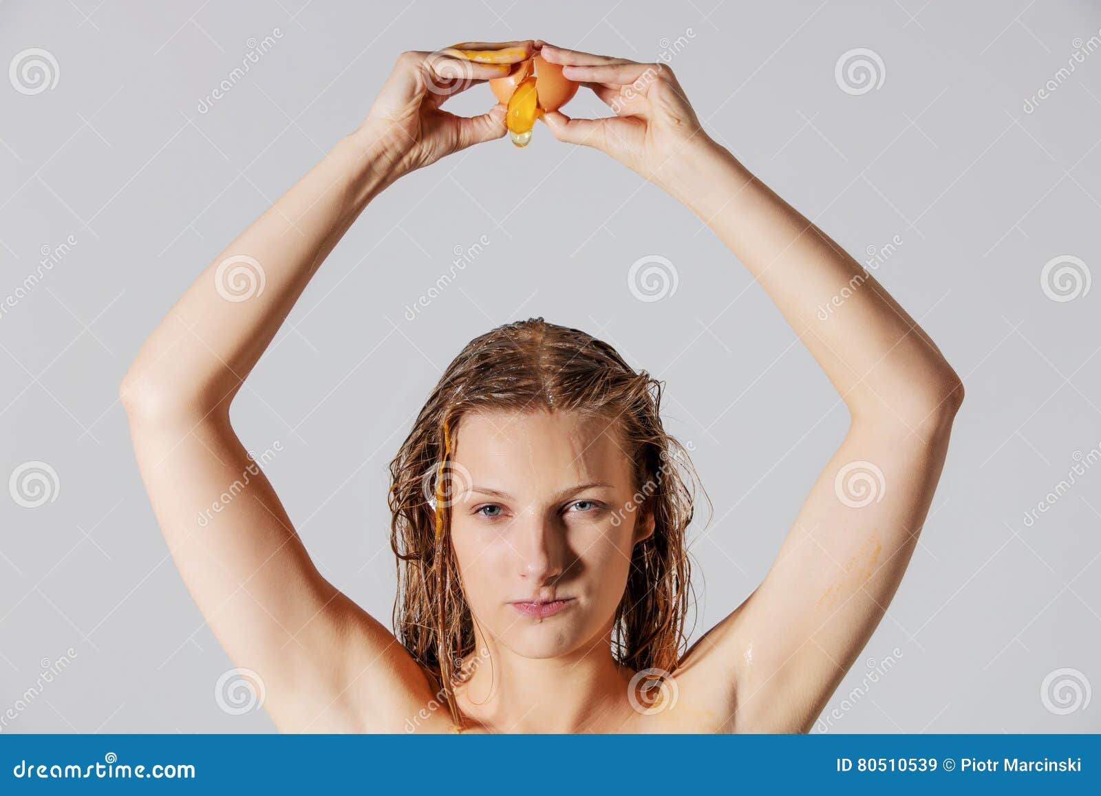 Woman Applying Hair Egg Conditioner. Stock Image Image of fresh, girl