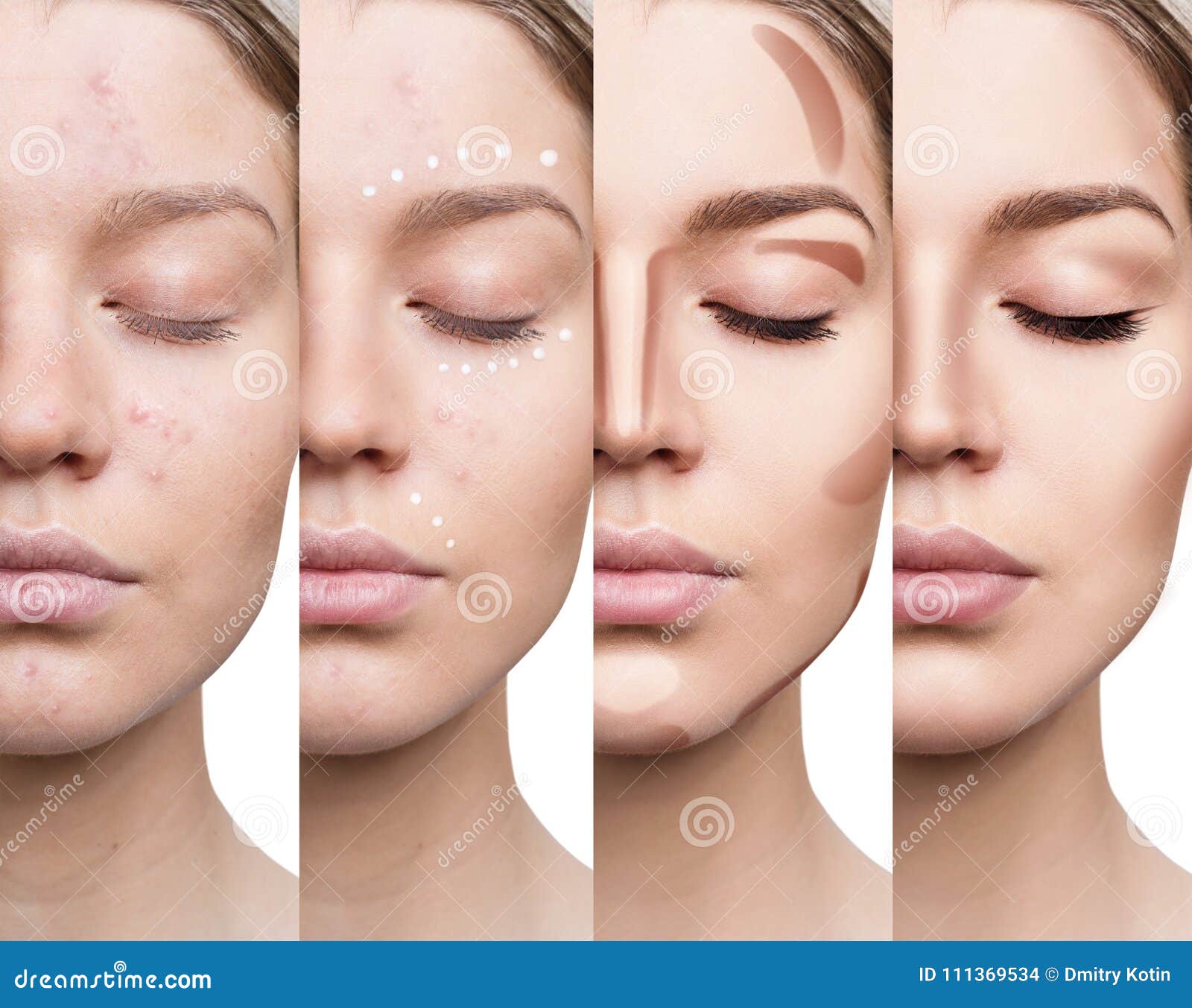 woman applying makeup step by step. stock photo - image of
