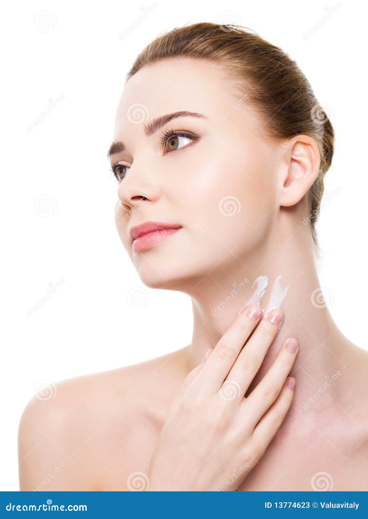 Woman Applying Moisturizer Cosmetic on Neck Stock Image Image of