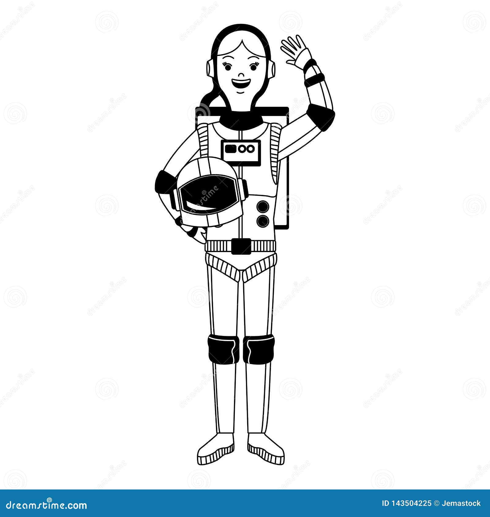 Woman Astronaut Cartoon in Black and White Stock Vector - Illustration of  space, spaceship: 143504225